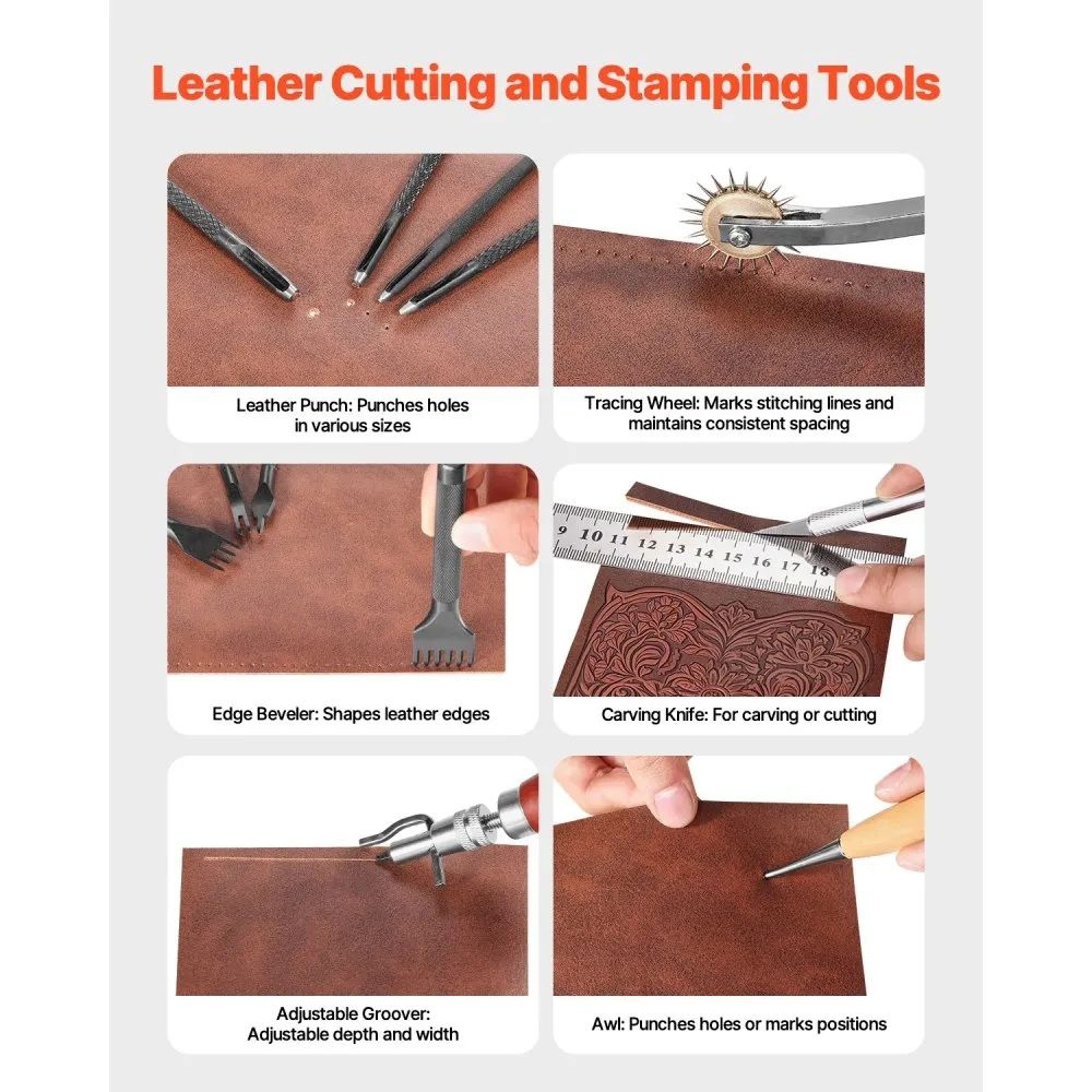 38Piece Leather Working Tools Kit With Canvas Storage Bag For DIY Crafting 3