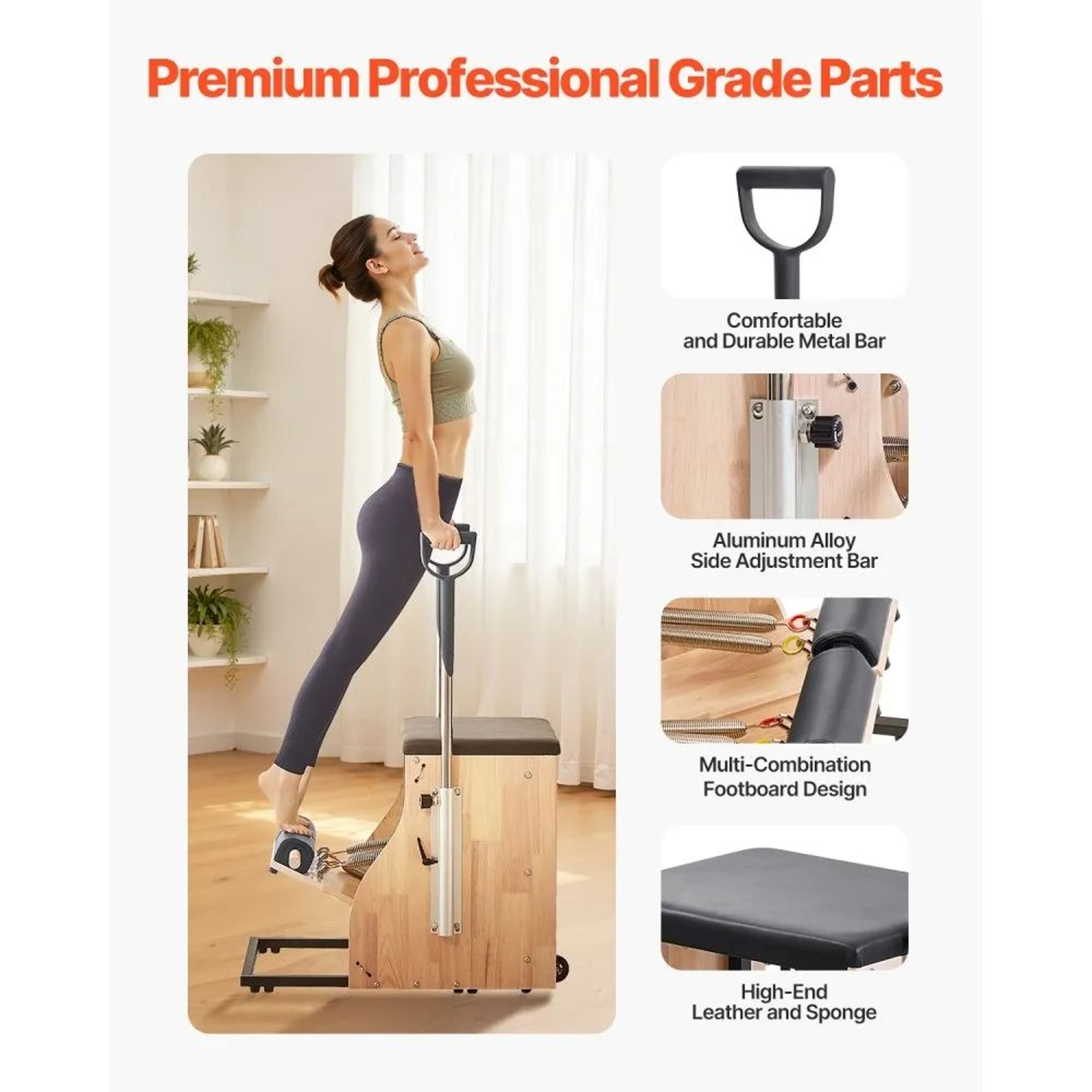 Pilates Chair With Split Pedals Adjustable Resistance And Solid Rubberwood Frame 4