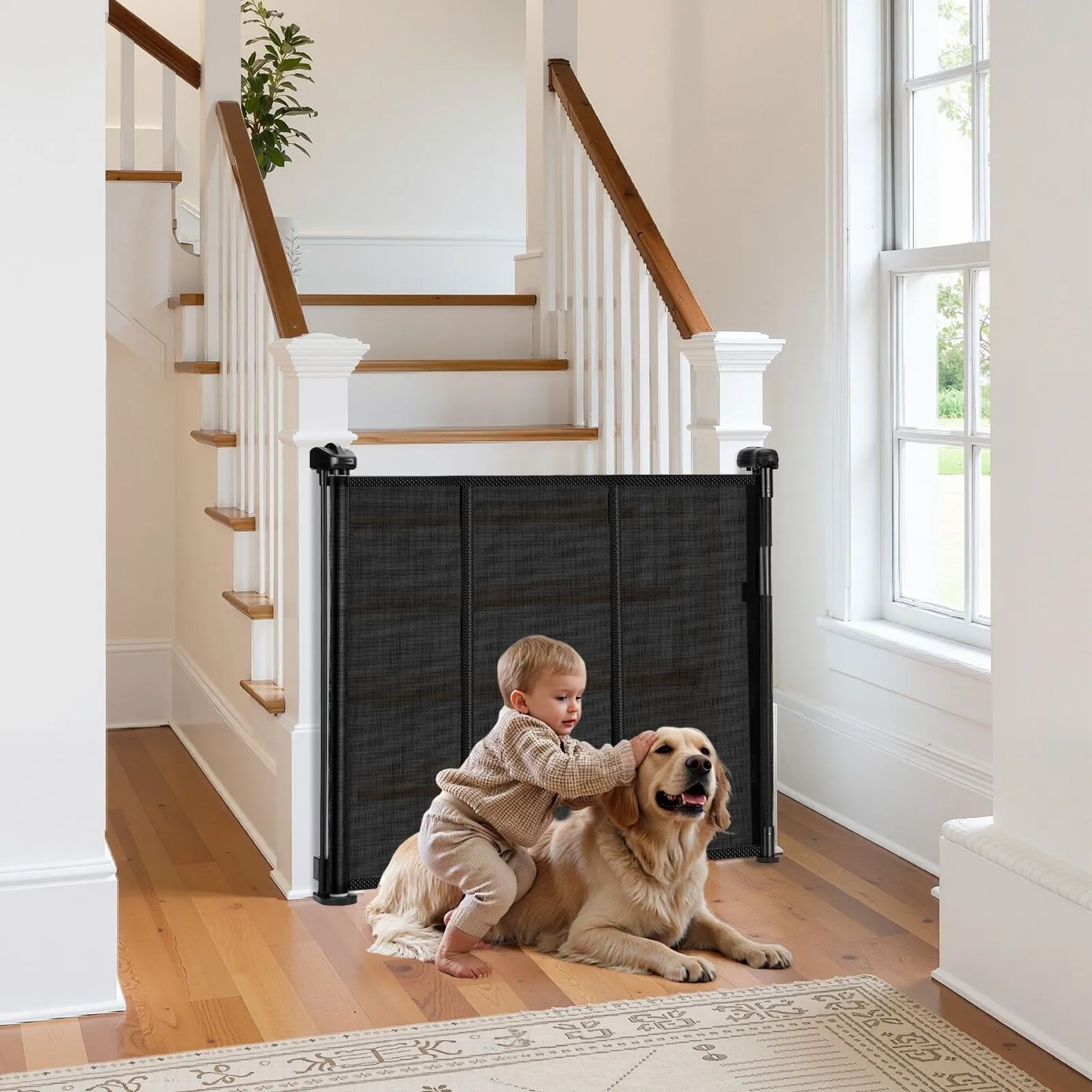Retractable Baby Gate 342 Inch Tall Mesh Safety Gate For Kids And Pets 6