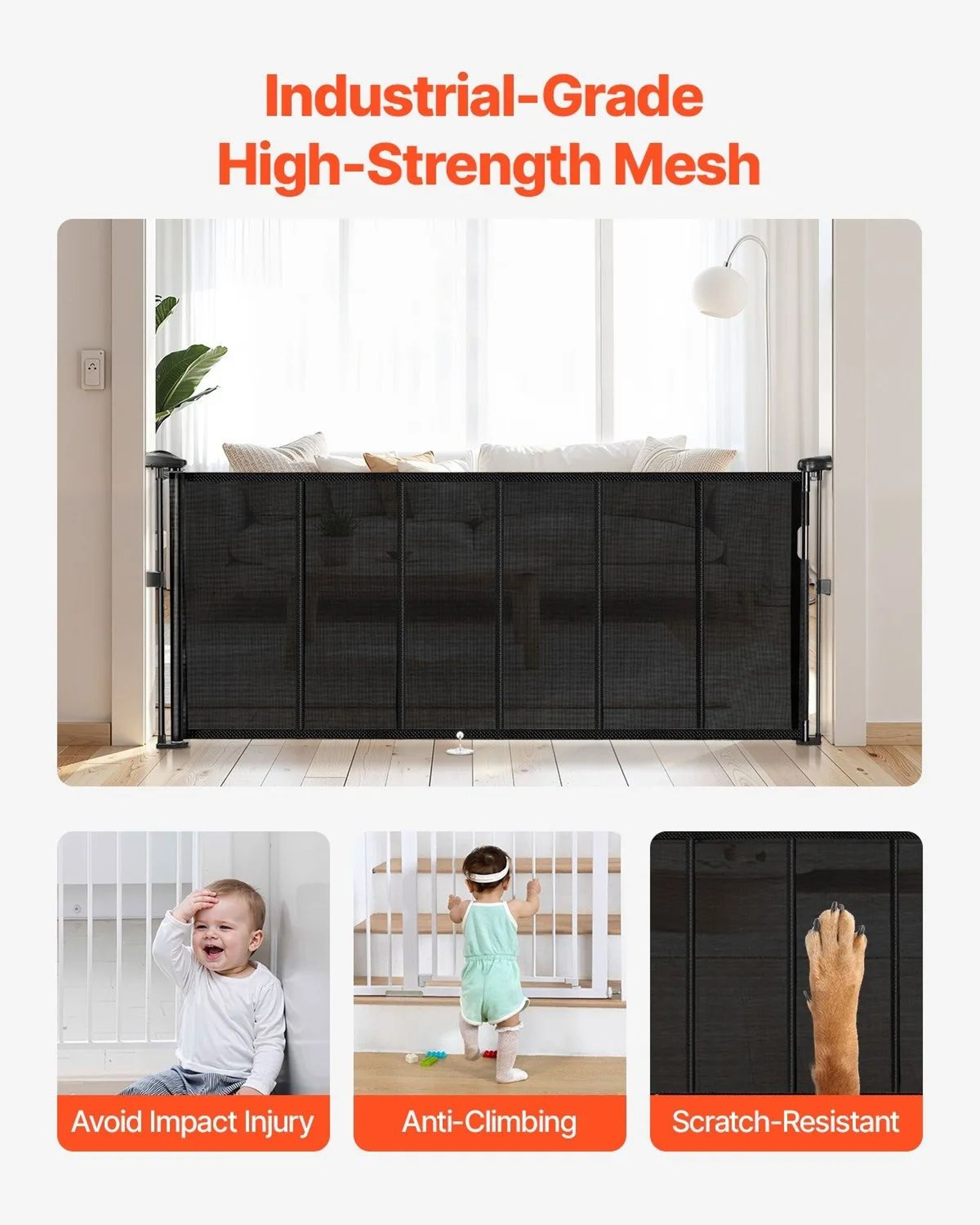 Retractable Baby Gate 342 Inch Tall Mesh Safety Gate For Kids And Pets 5