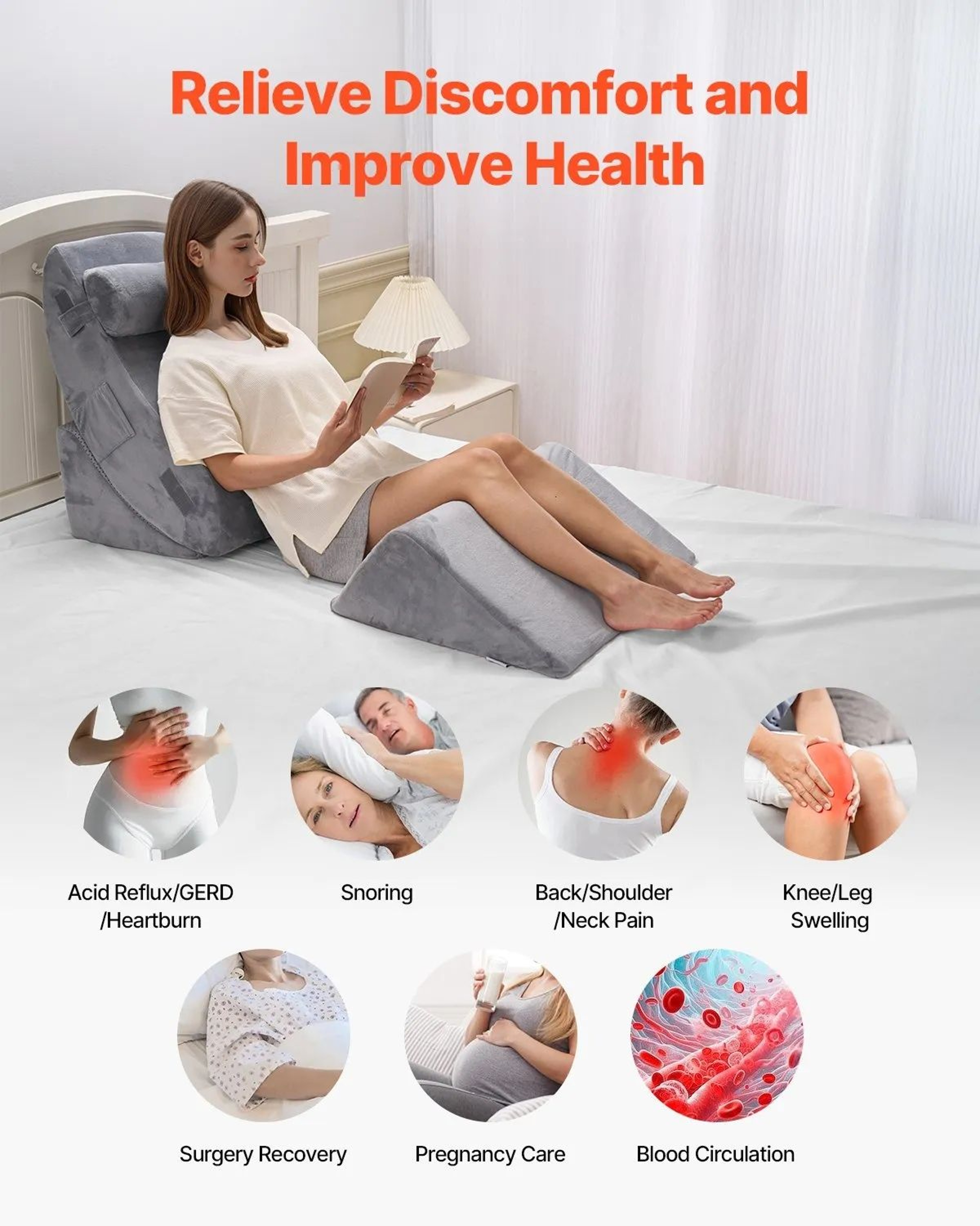 4Piece Adjustable Bed Wedge Pillow Set For Sleeping And Elevated Support 2