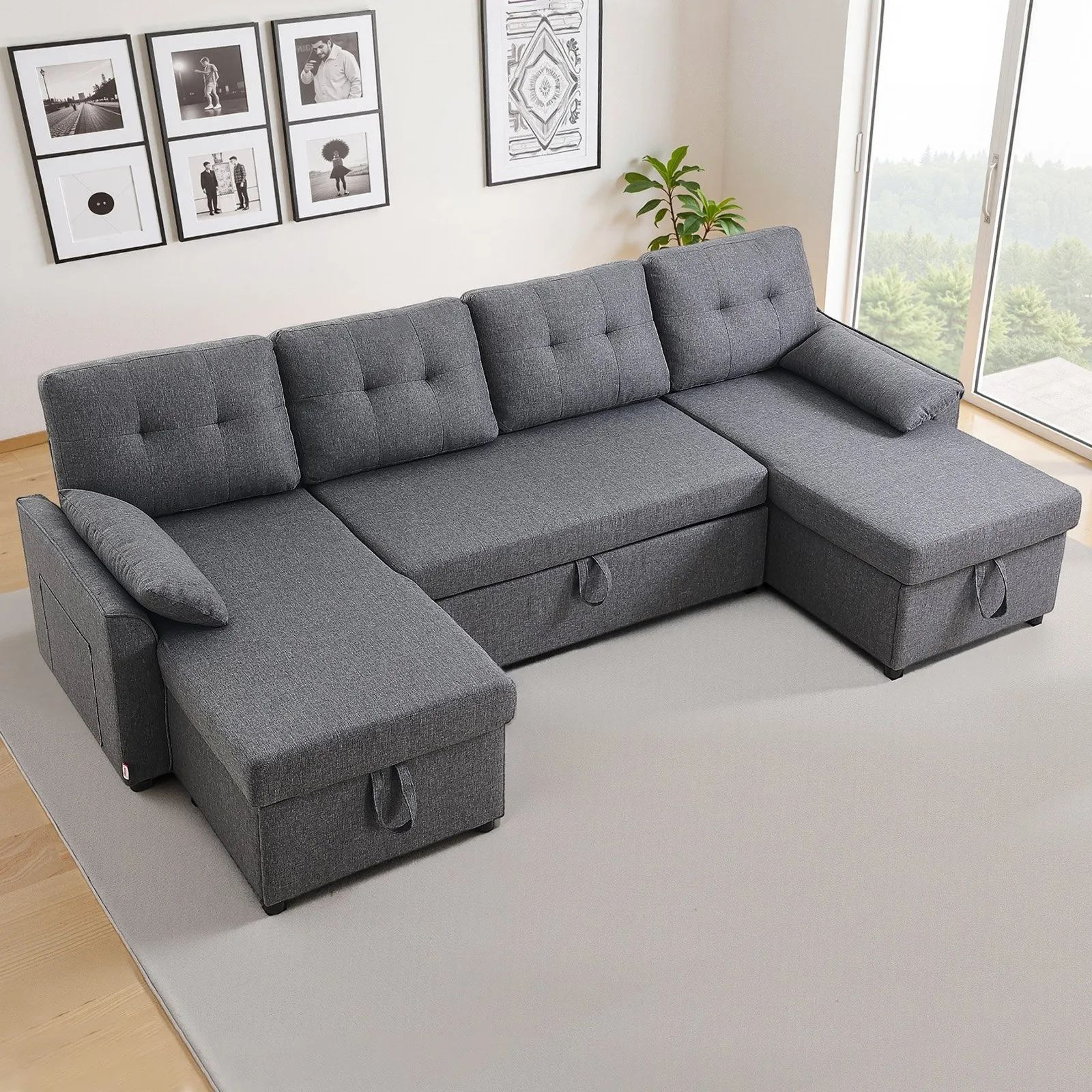 UShaped Convertible Sofa Bed With Double Chaise Storage And 6 Seats 7
