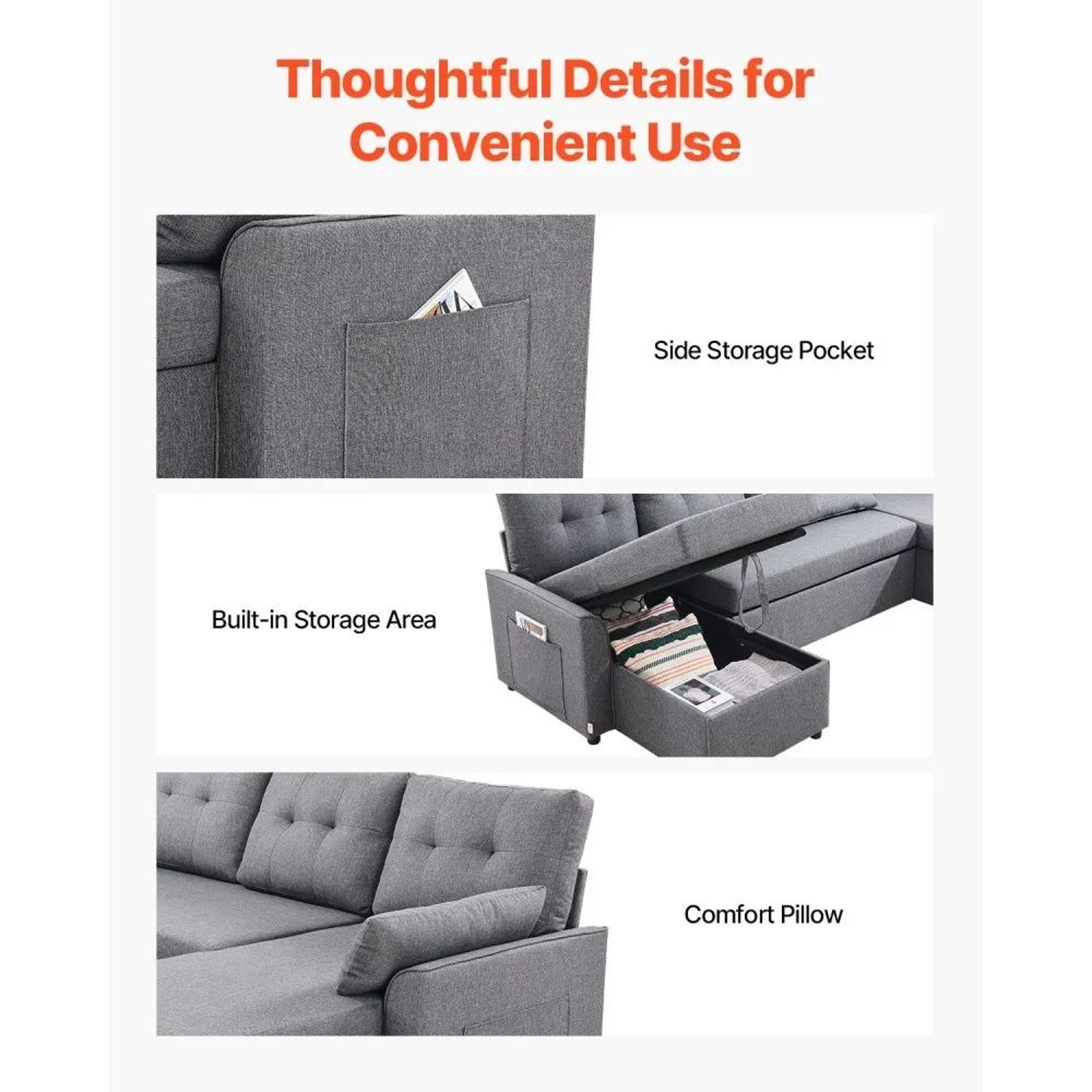 UShaped Convertible Sofa Bed With Double Chaise Storage And 6 Seats 3