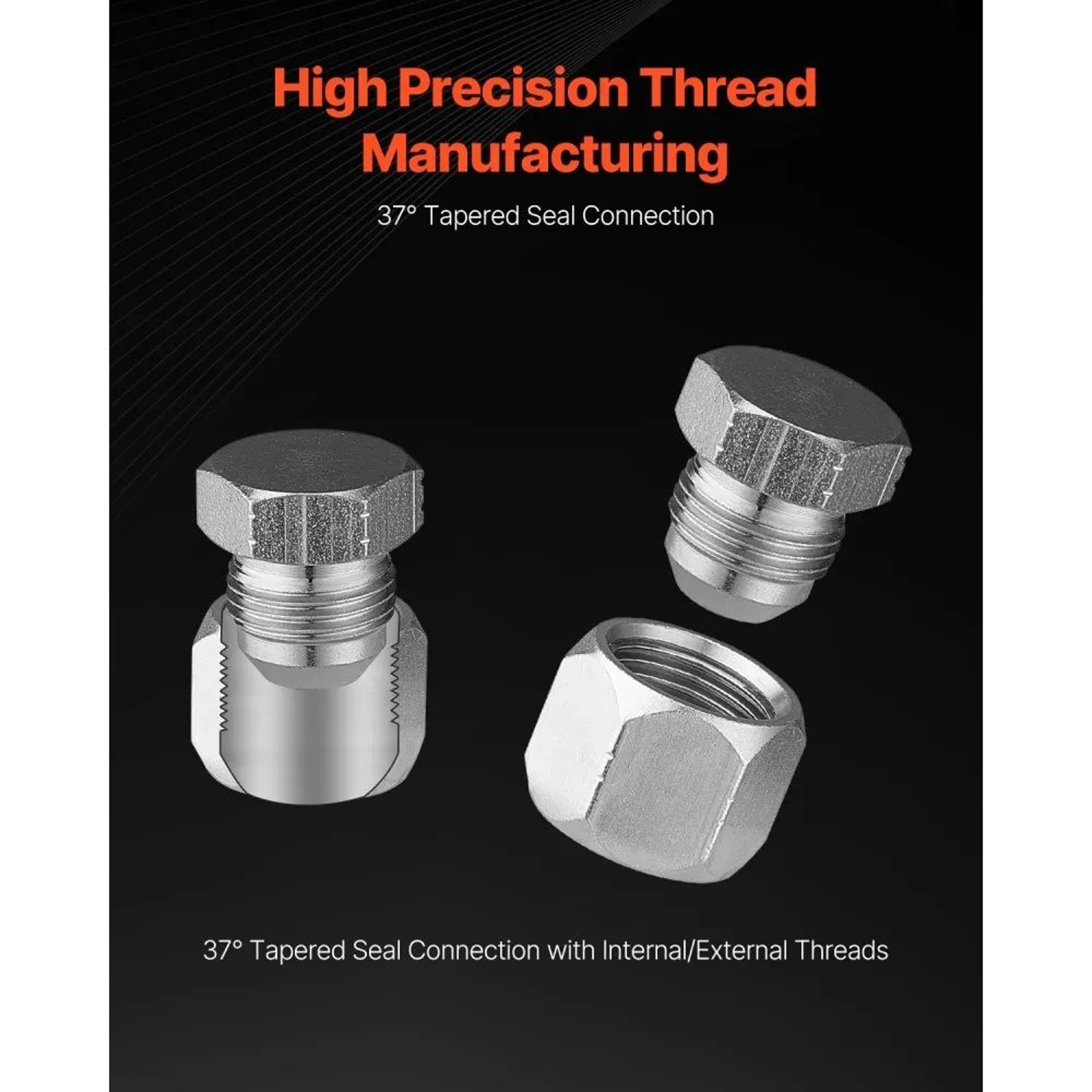 72Piece JIC Hydraulic Fittings Cap And Plug Kit With 37 Precision Threads 2