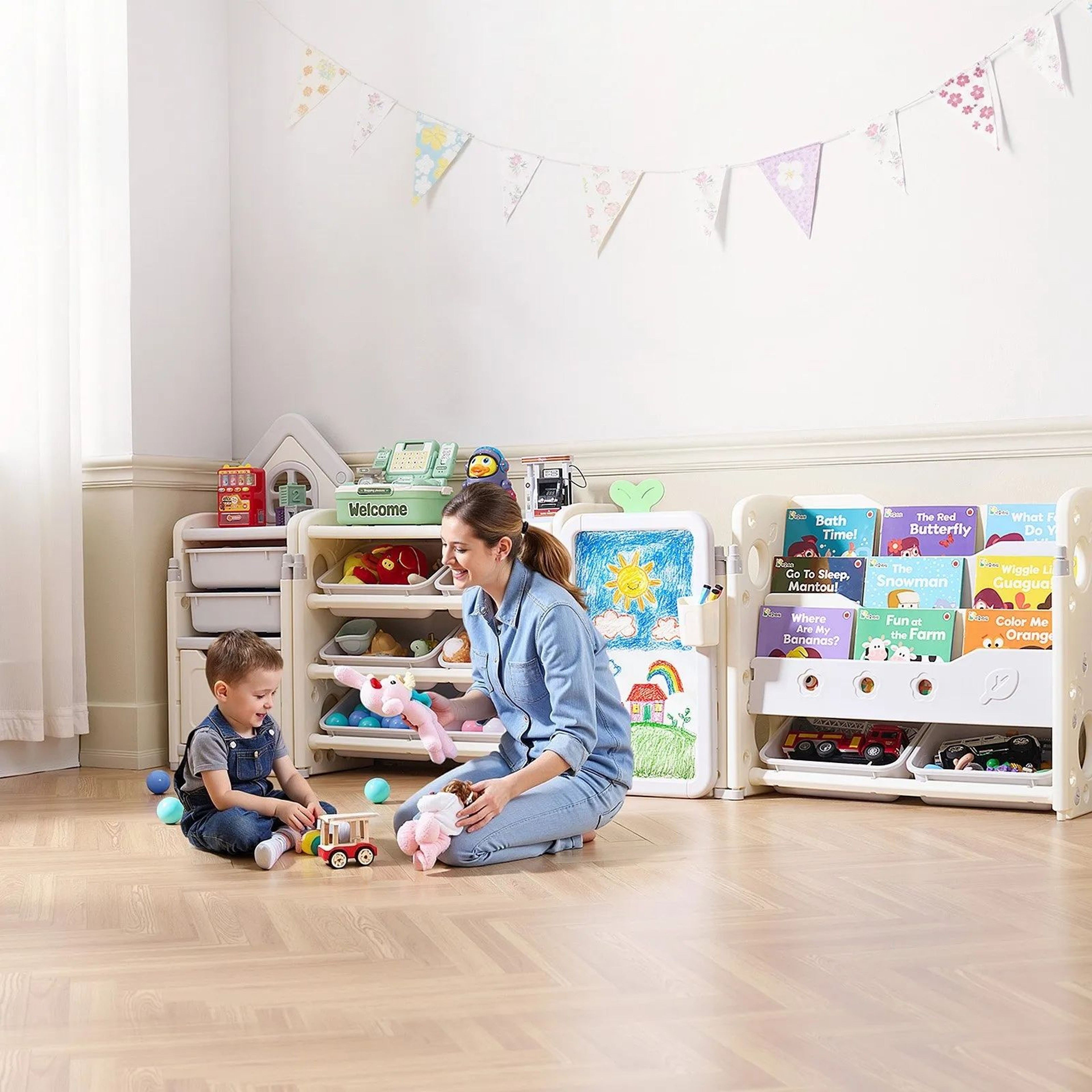 Kids Toy Storage Organizer With Bookshelf And 10 Removable Bins 5