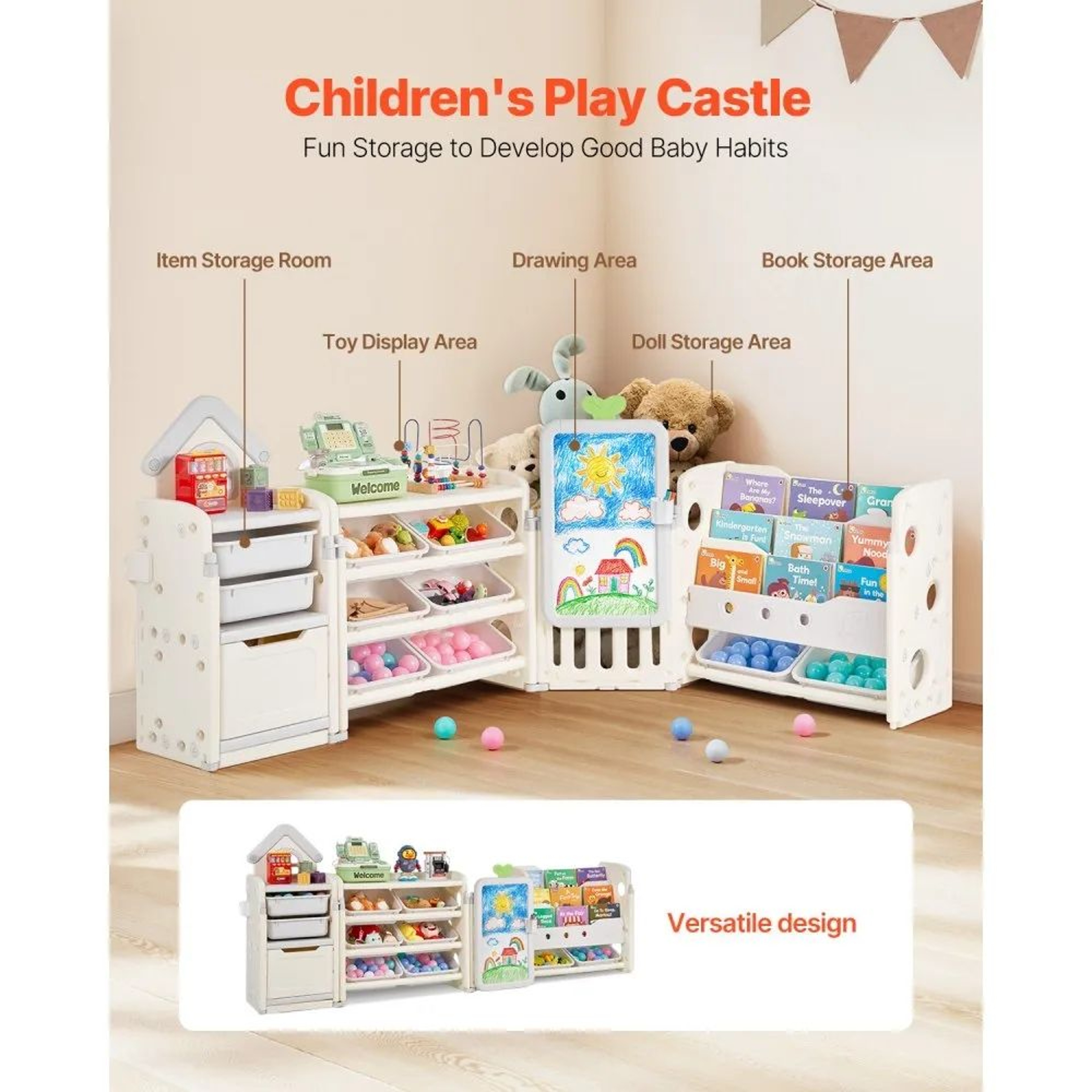 Kids Toy Storage Organizer With Bookshelf And 10 Removable Bins 3
