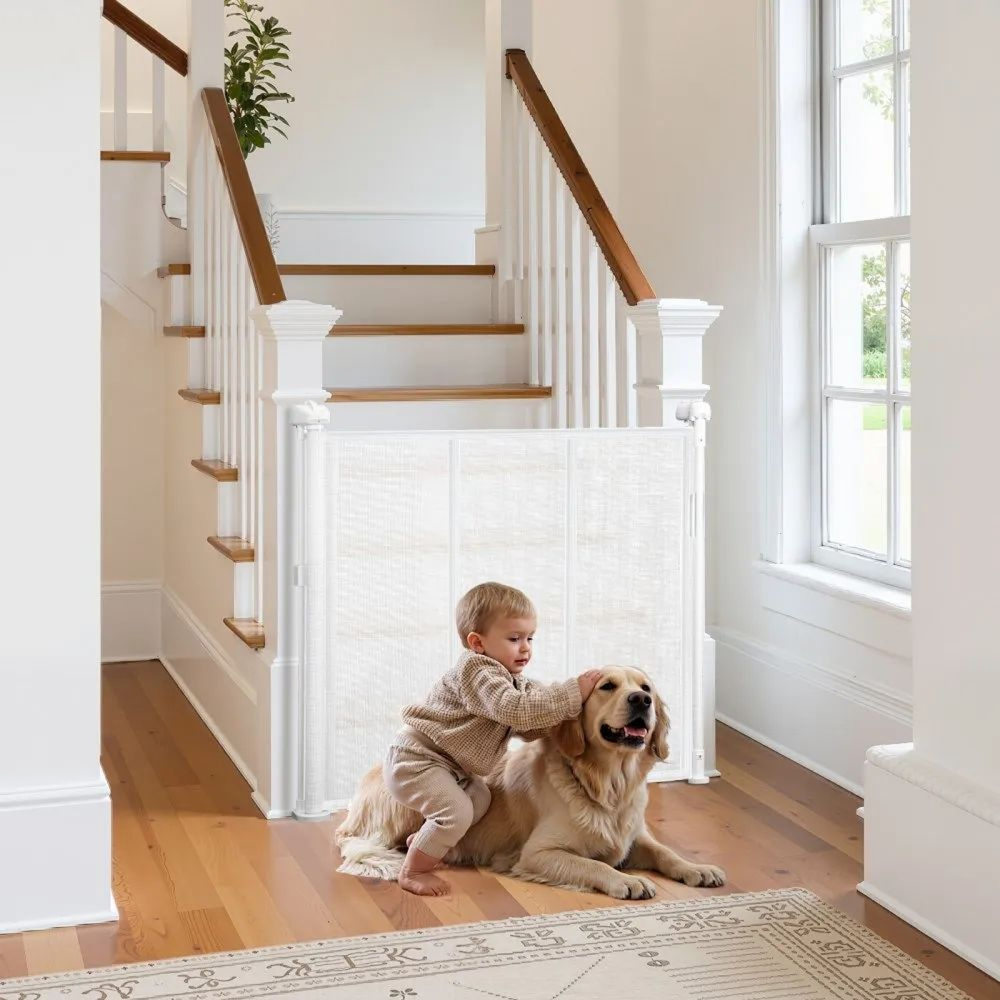 Retractable Baby Gate 34 Inch Tall White Mesh Safety Gate For Kids And Pets 6
