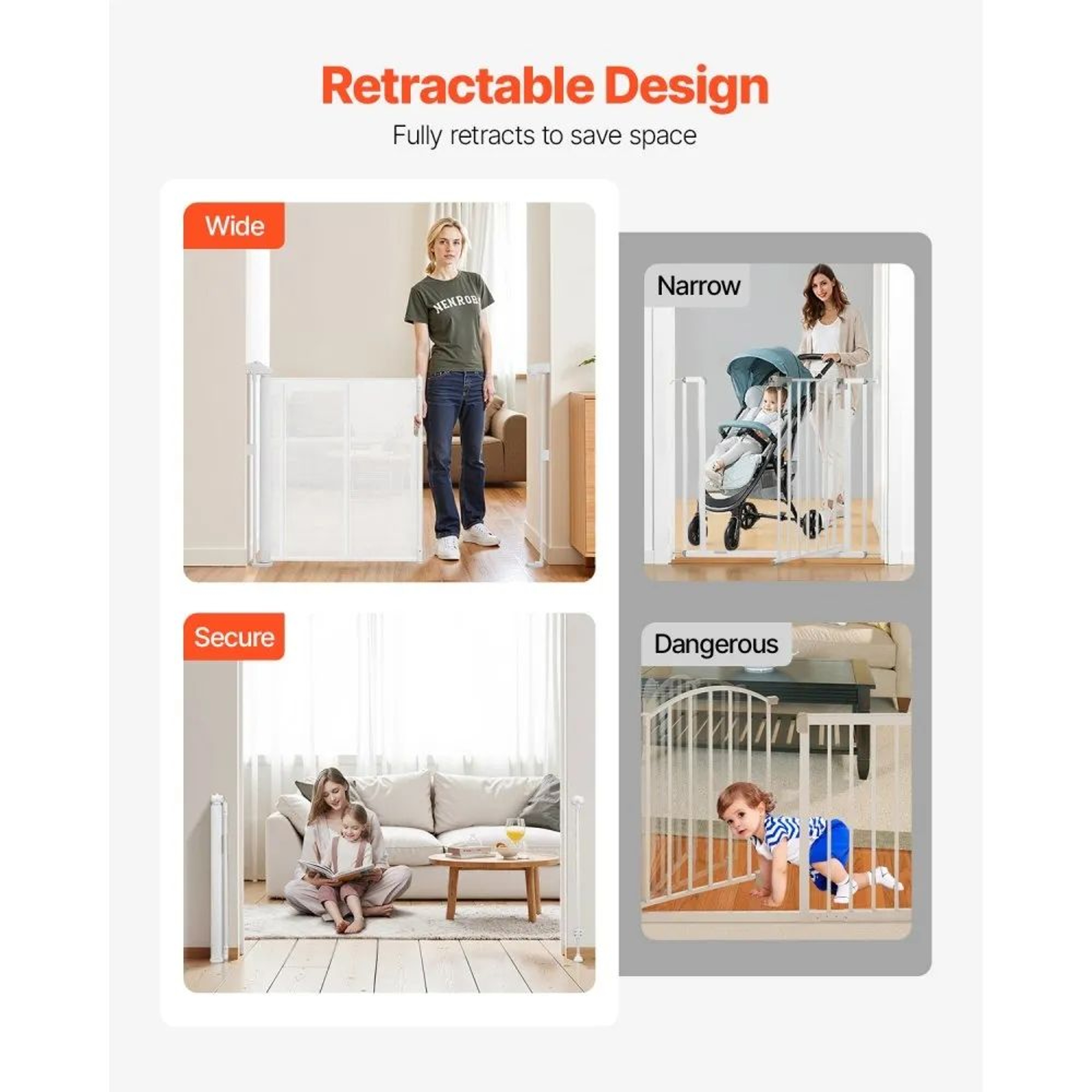 Retractable Baby Gate 34 Inch Tall White Mesh Safety Gate For Kids And Pets 5