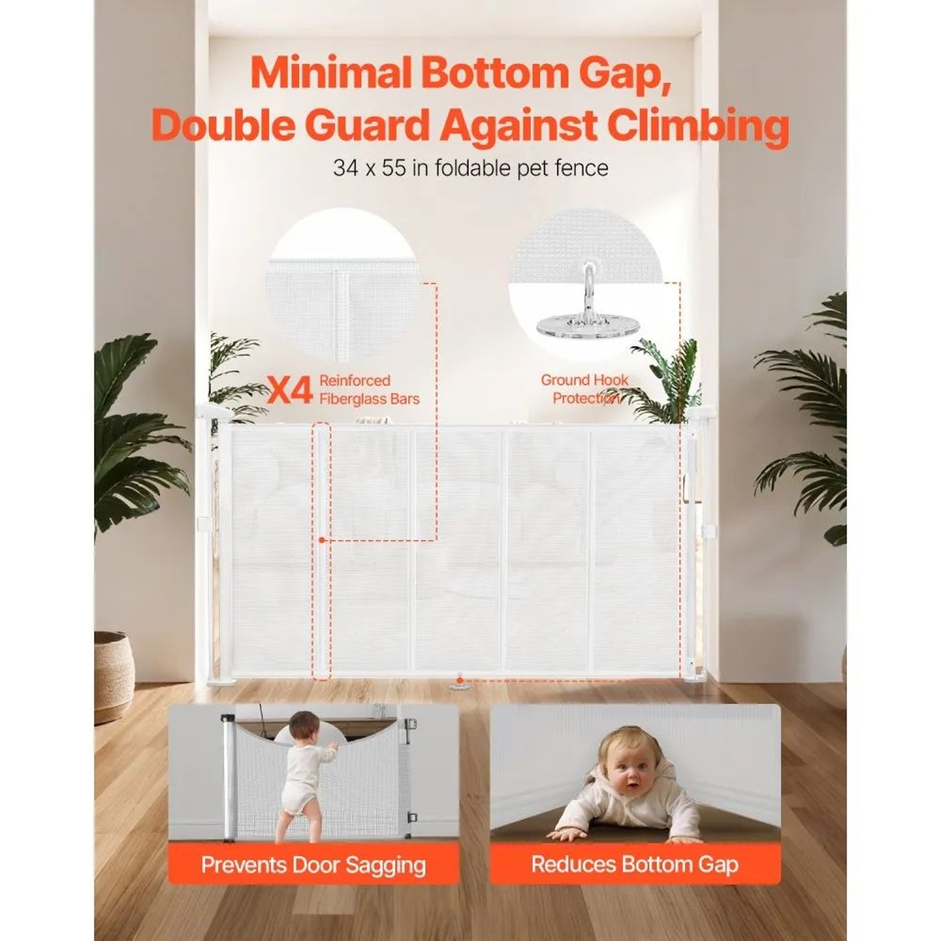 Retractable Baby Gate 34 Inch Tall White Mesh Safety Gate For Kids And Pets 3