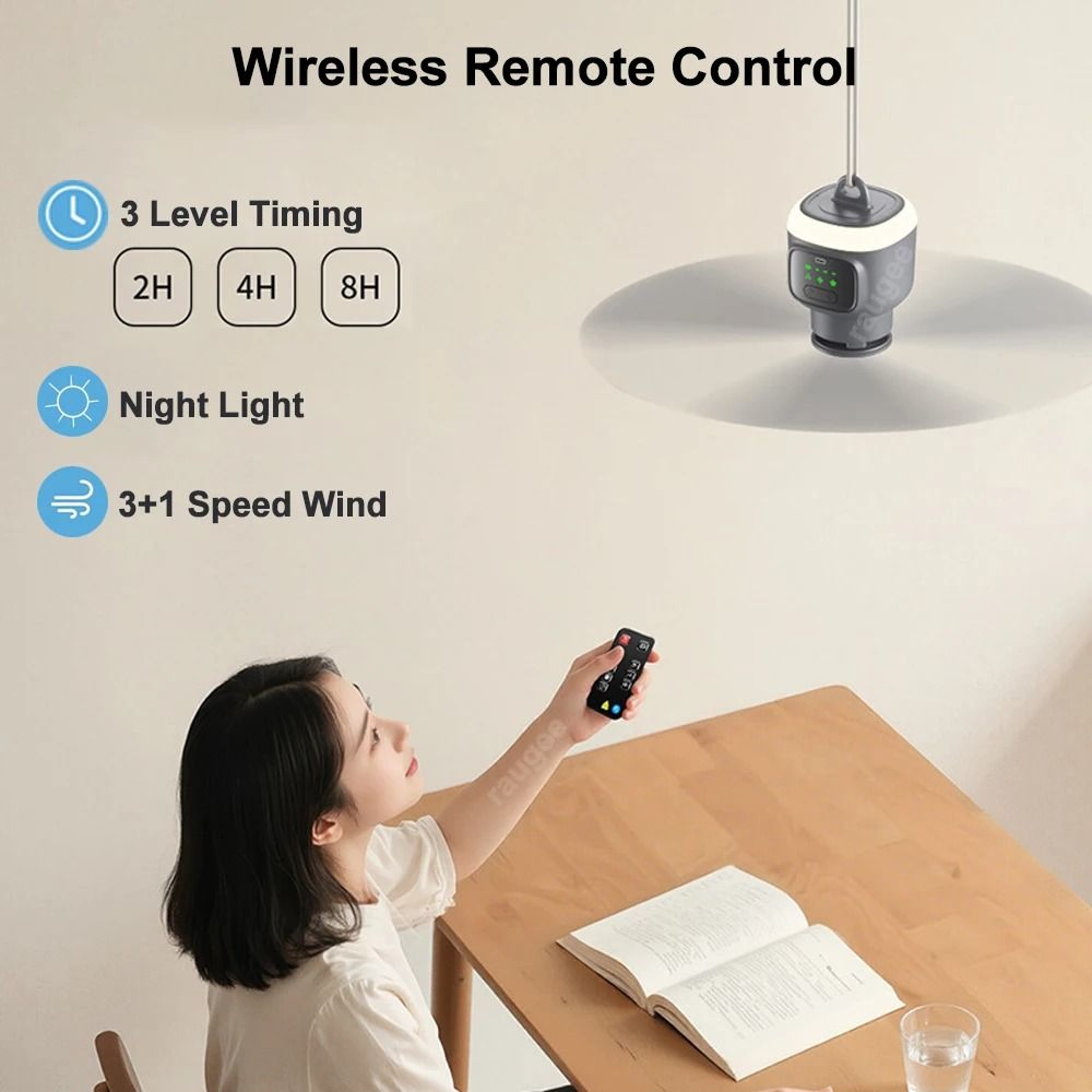 Portable Ceiling Fan Rechargeable Air Circulator With LED Light And Remote Control 3