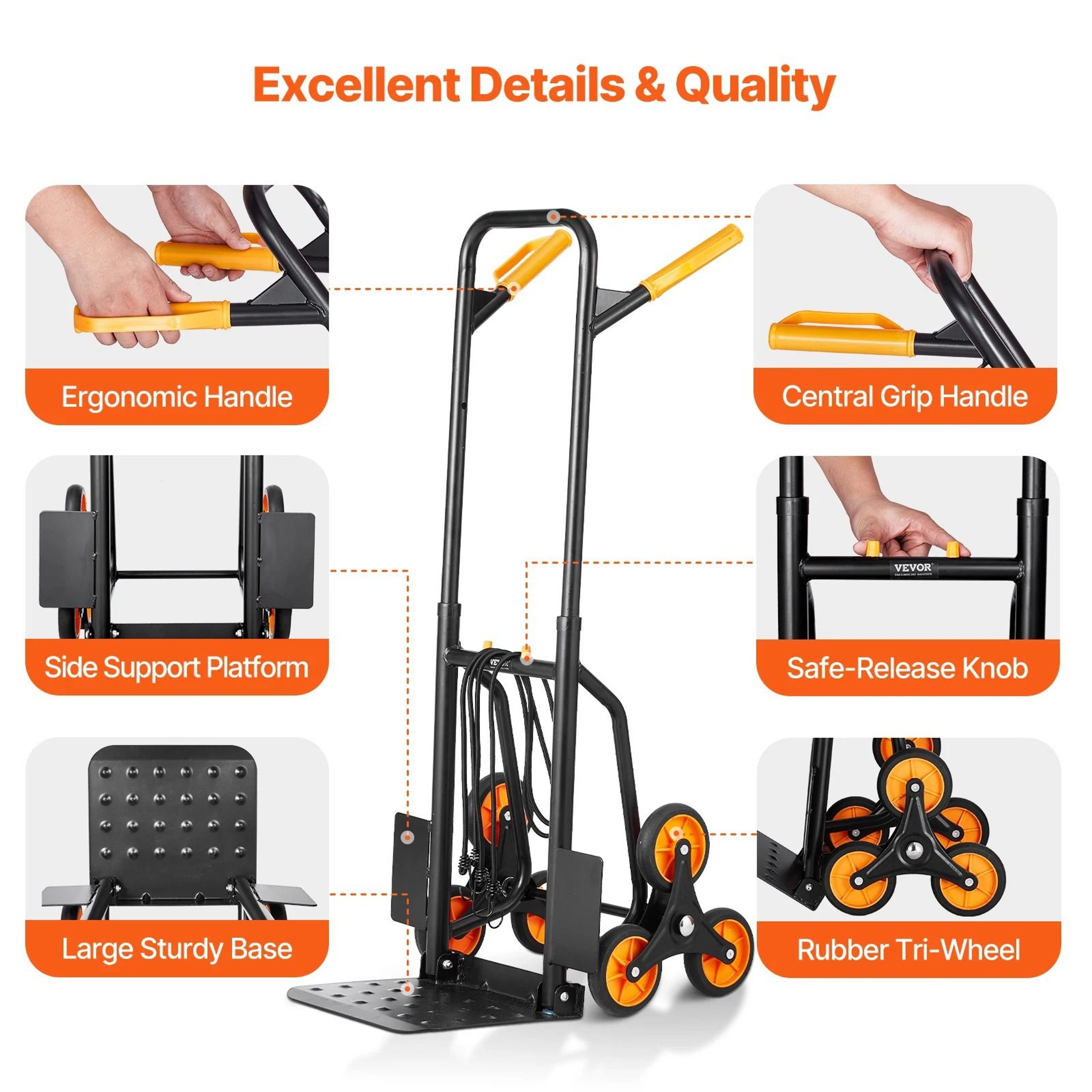 Folding Stair Climbing Hand Truck Dolly With Six Wheels And Elastic Ropes 5