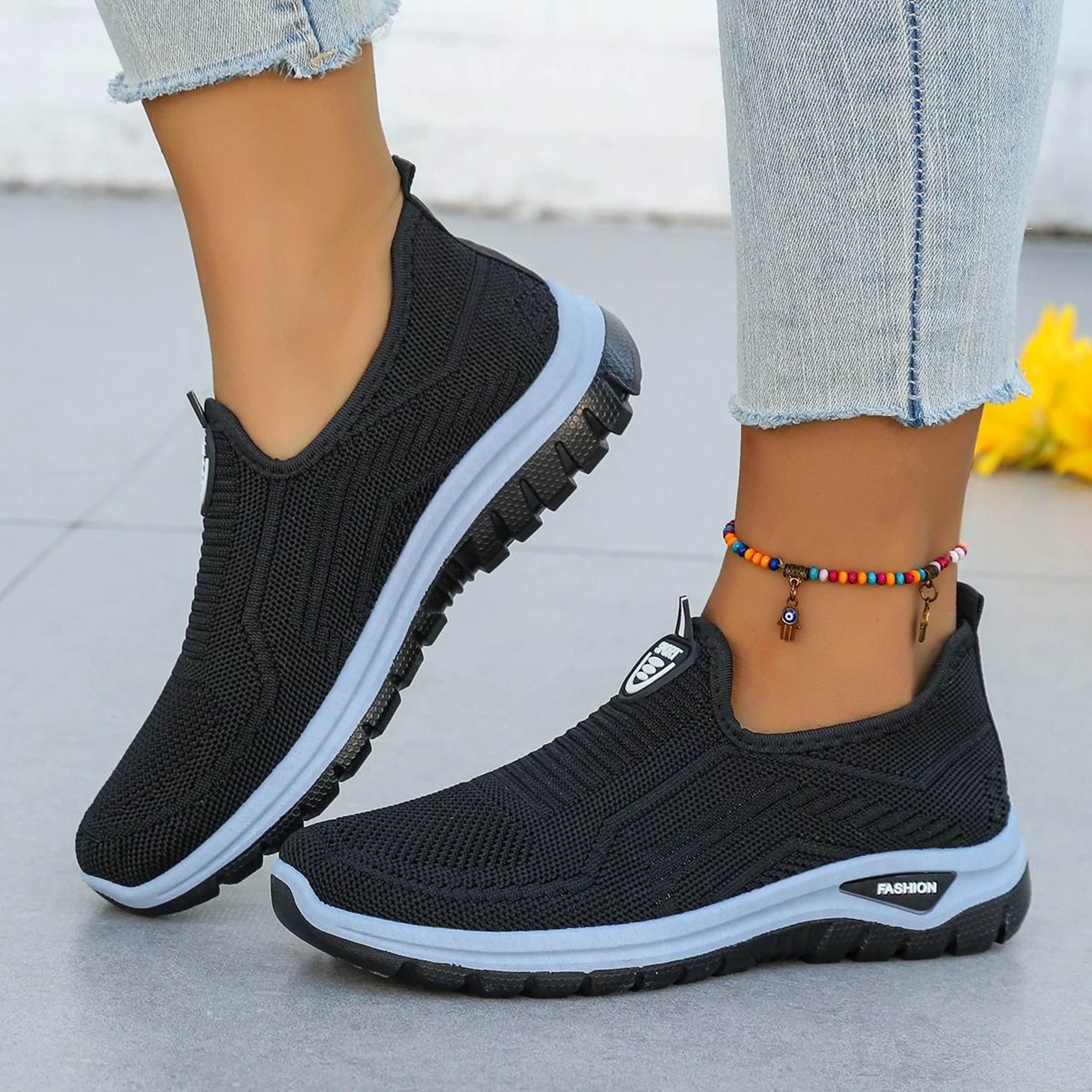 Womens Breathable SlipOn Sneakers Lightweight Woven Comfort Shoes 0