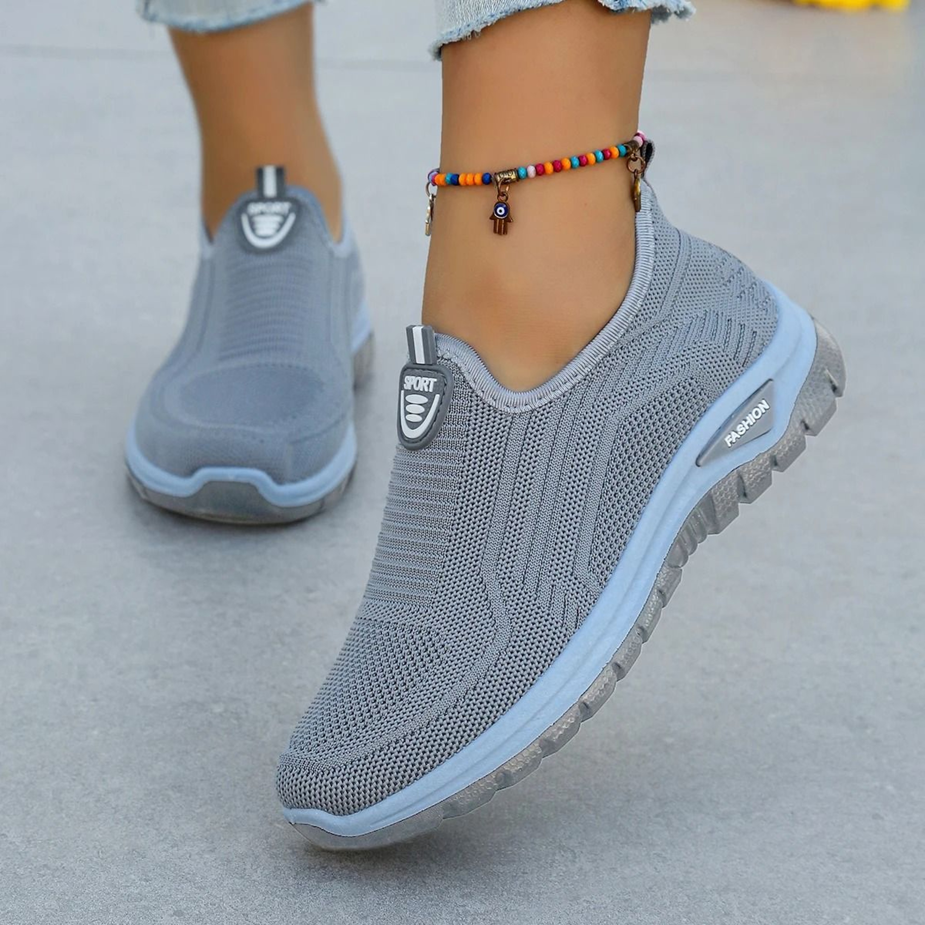 Womens Breathable SlipOn Sneakers Lightweight Woven Comfort Shoes 4