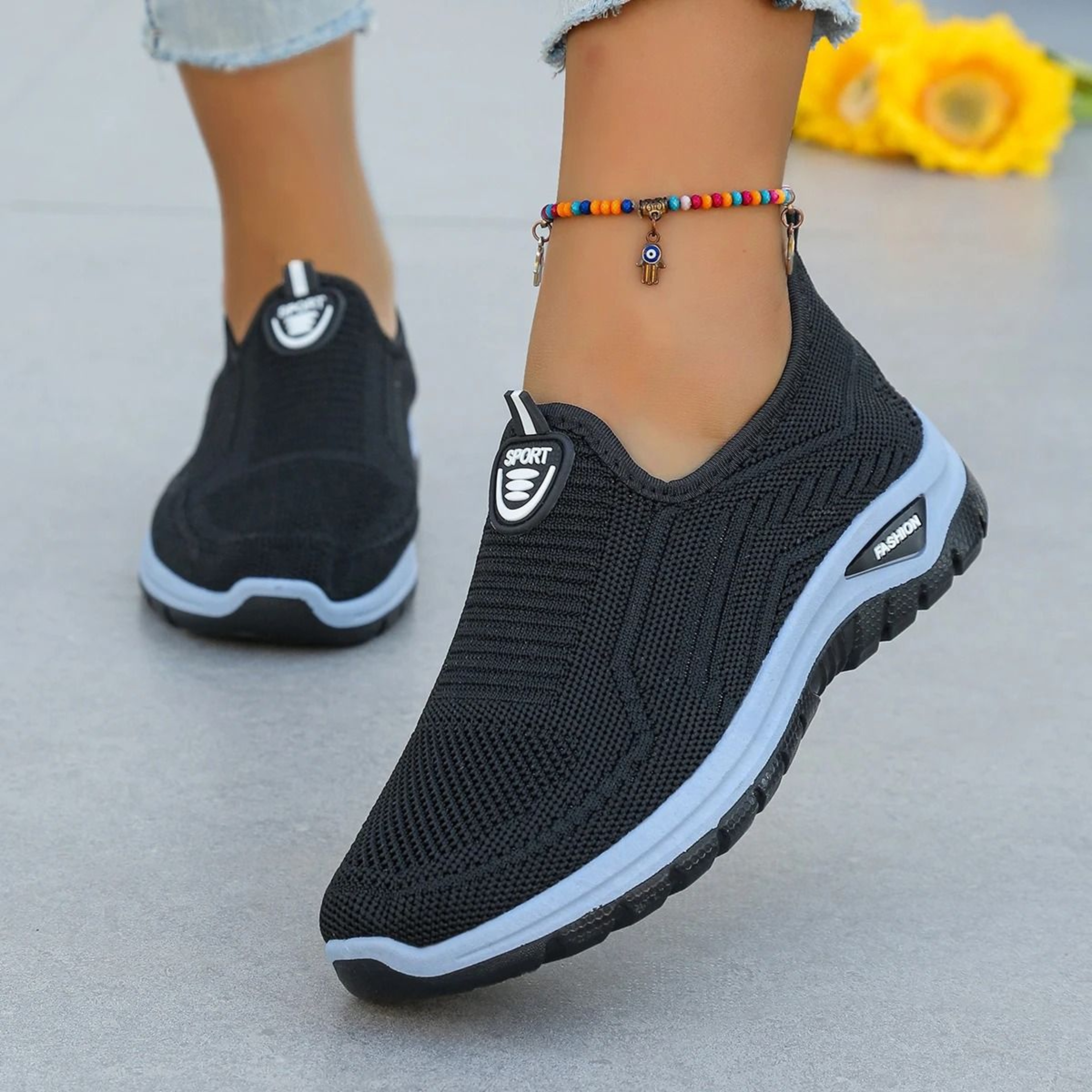 Womens Breathable SlipOn Sneakers Lightweight Woven Comfort Shoes 7