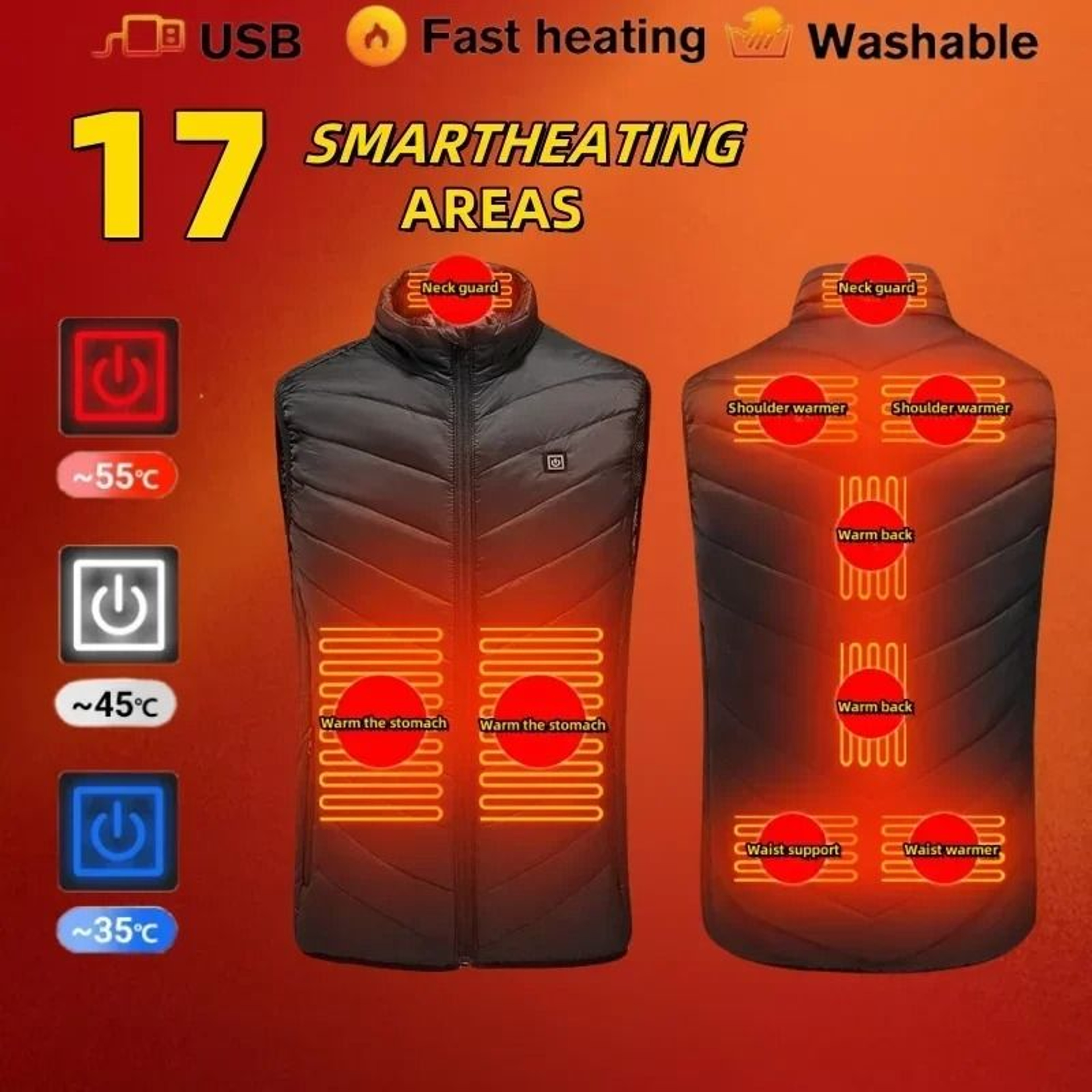 Smart USB Heated Vest With Adjustable Temperature For Winter 1