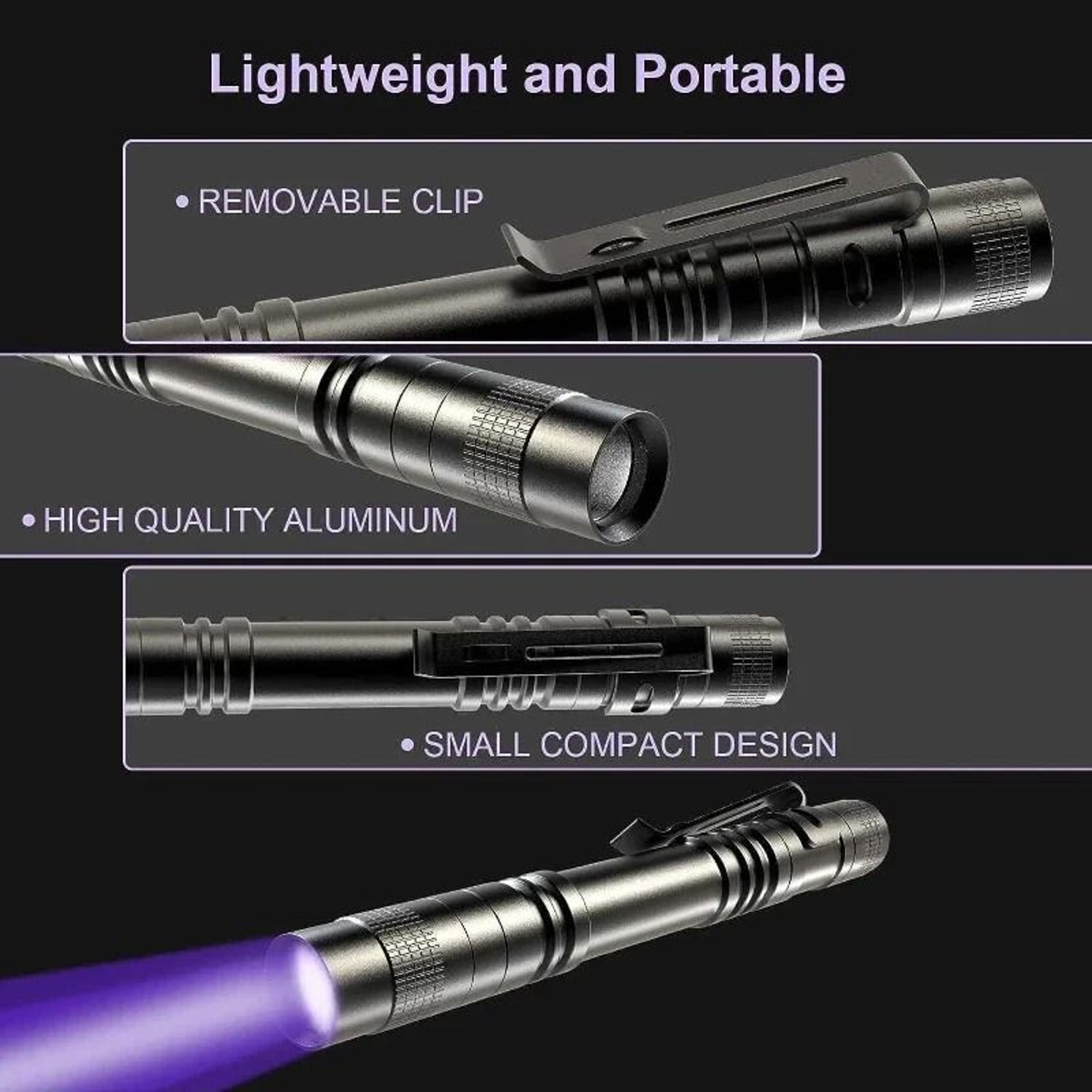Portable 395nm UV Flashlight With Pocket Clip 3