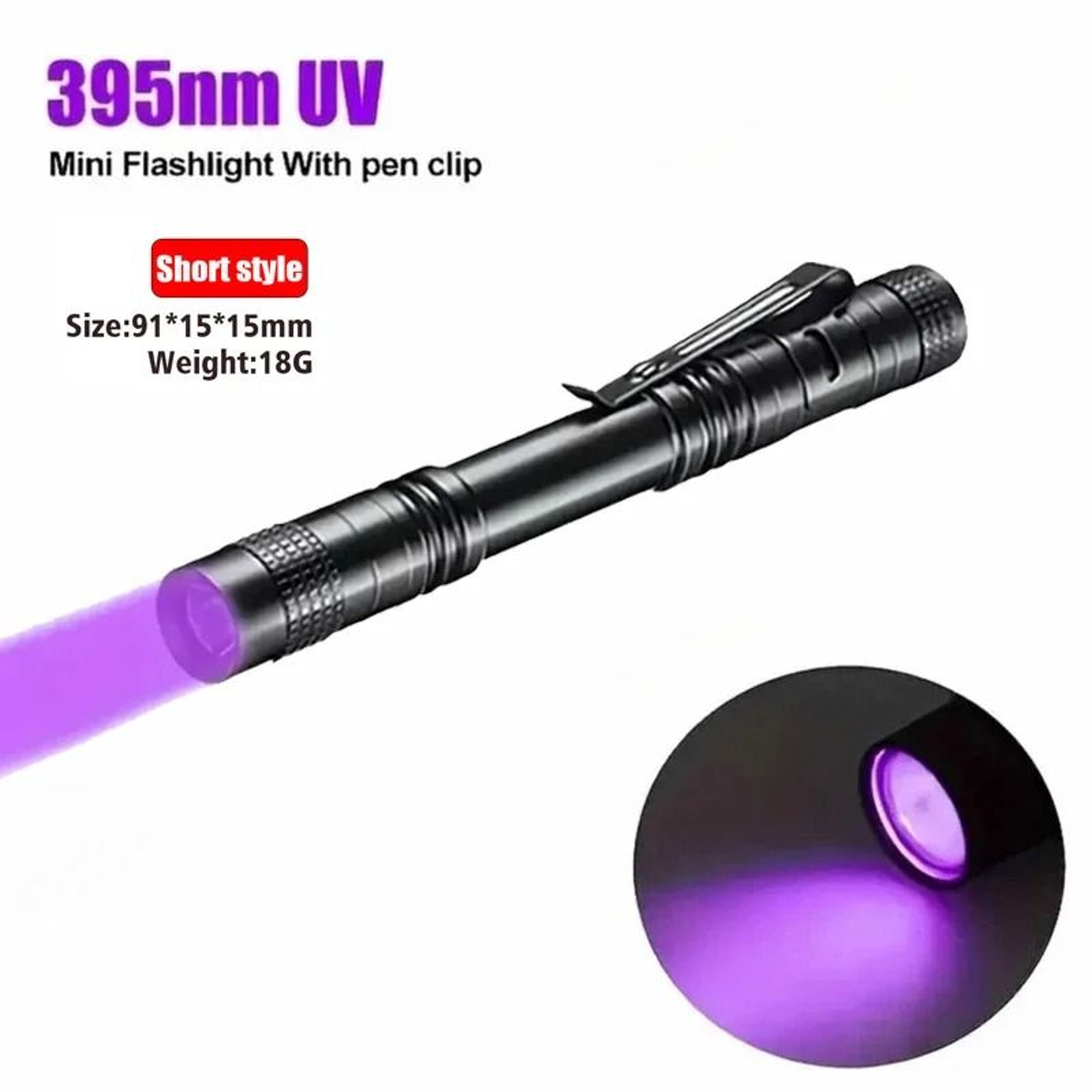 Portable 395nm UV Flashlight With Pocket Clip 6