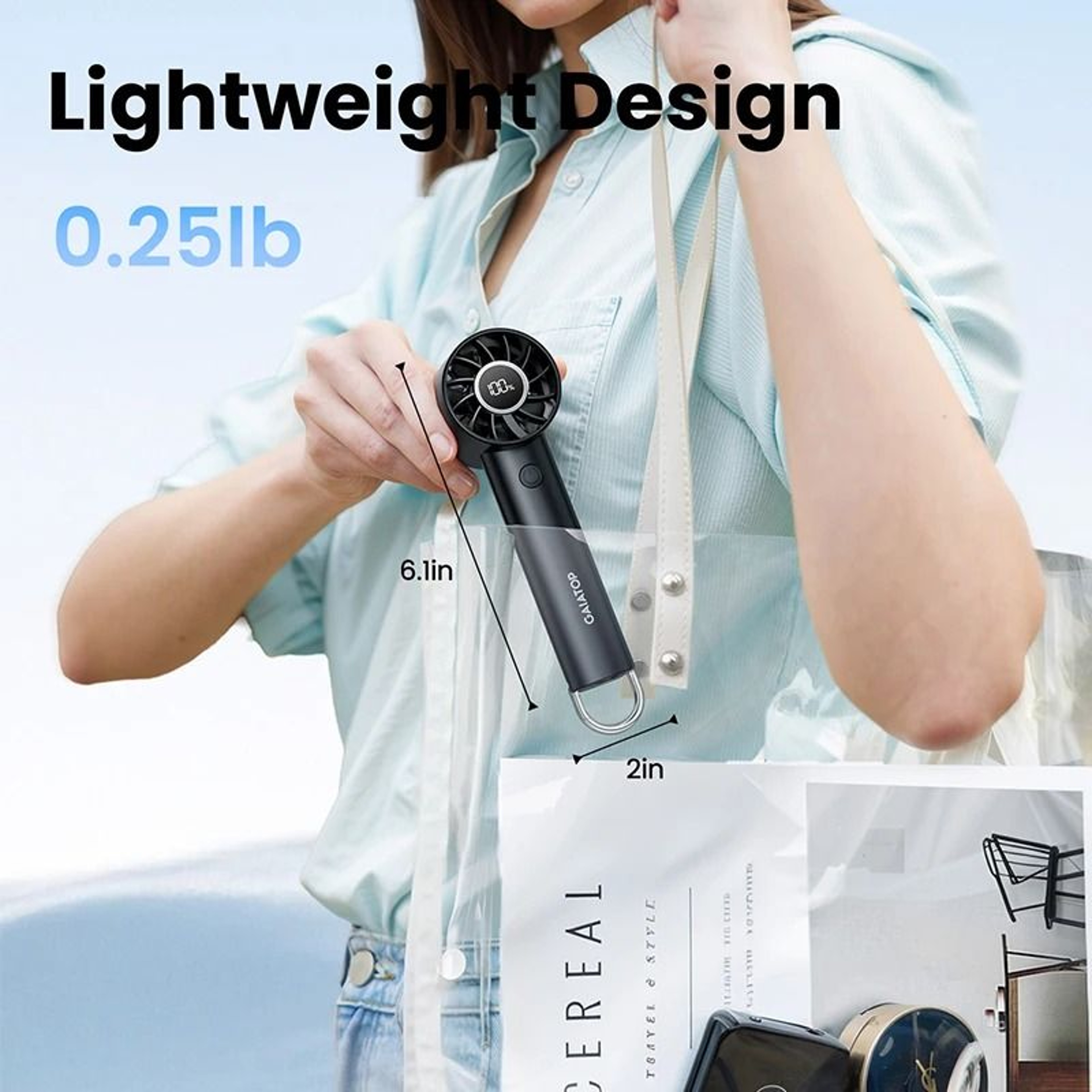Portable Handheld Fan With LED Display And Flashlight 2