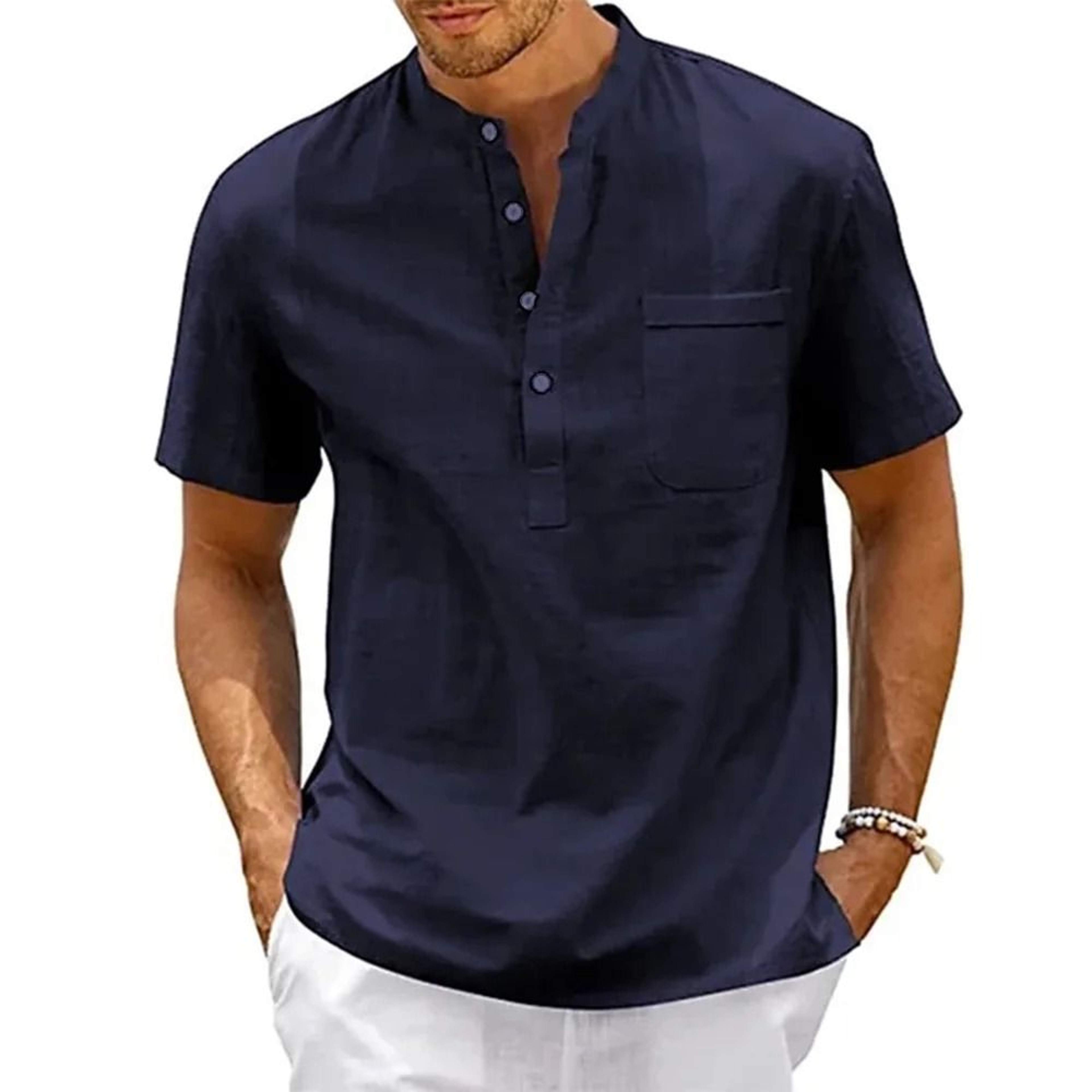 Mens Casual Linen Short Sleeve Shirt 12