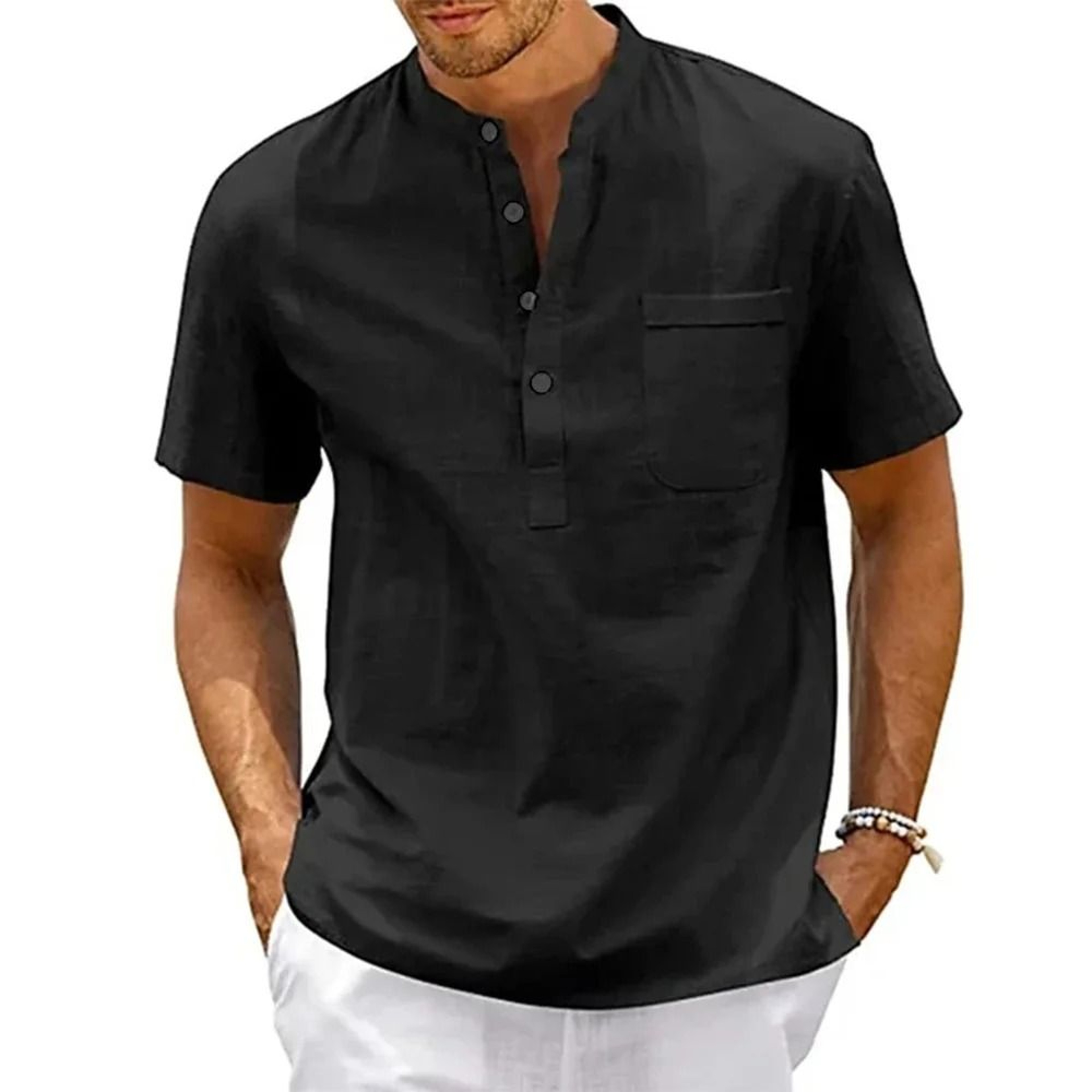 Mens Casual Linen Short Sleeve Shirt 1
