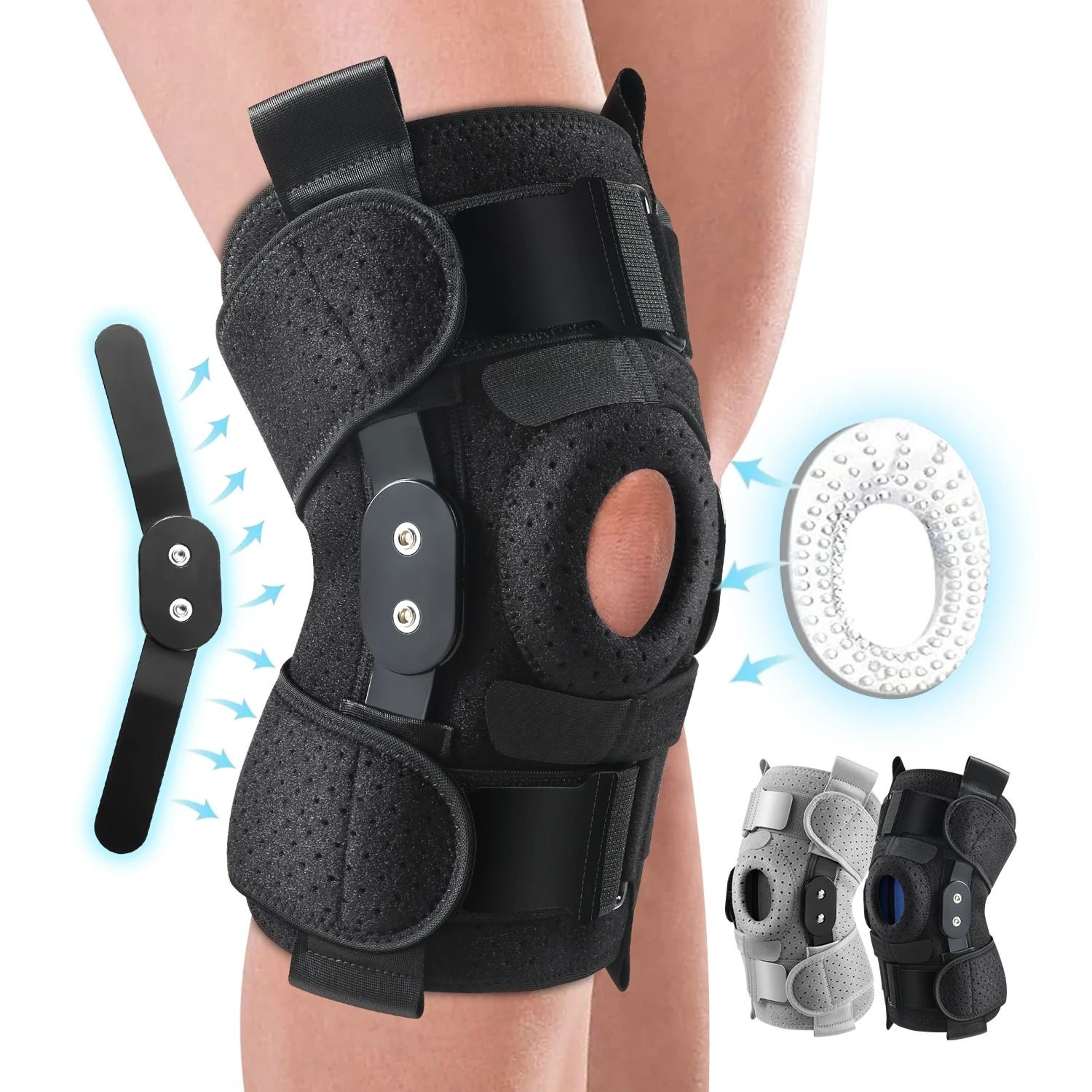 Hinged Knee Support Brace With Side Stabilizers And Gel Pads 0