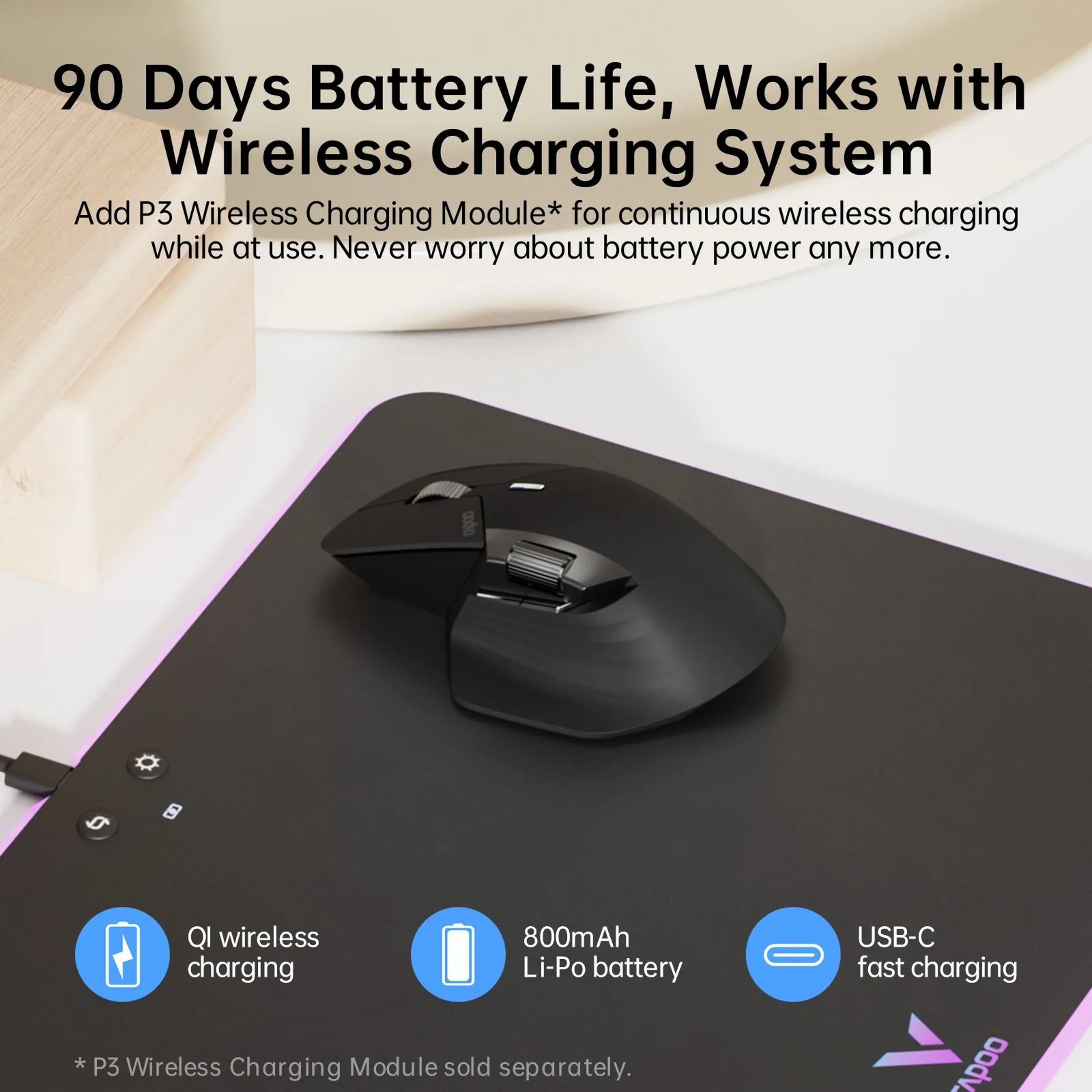 Rechargeable Multi Device Wireless Mouse With 4000 DPI Precision 3