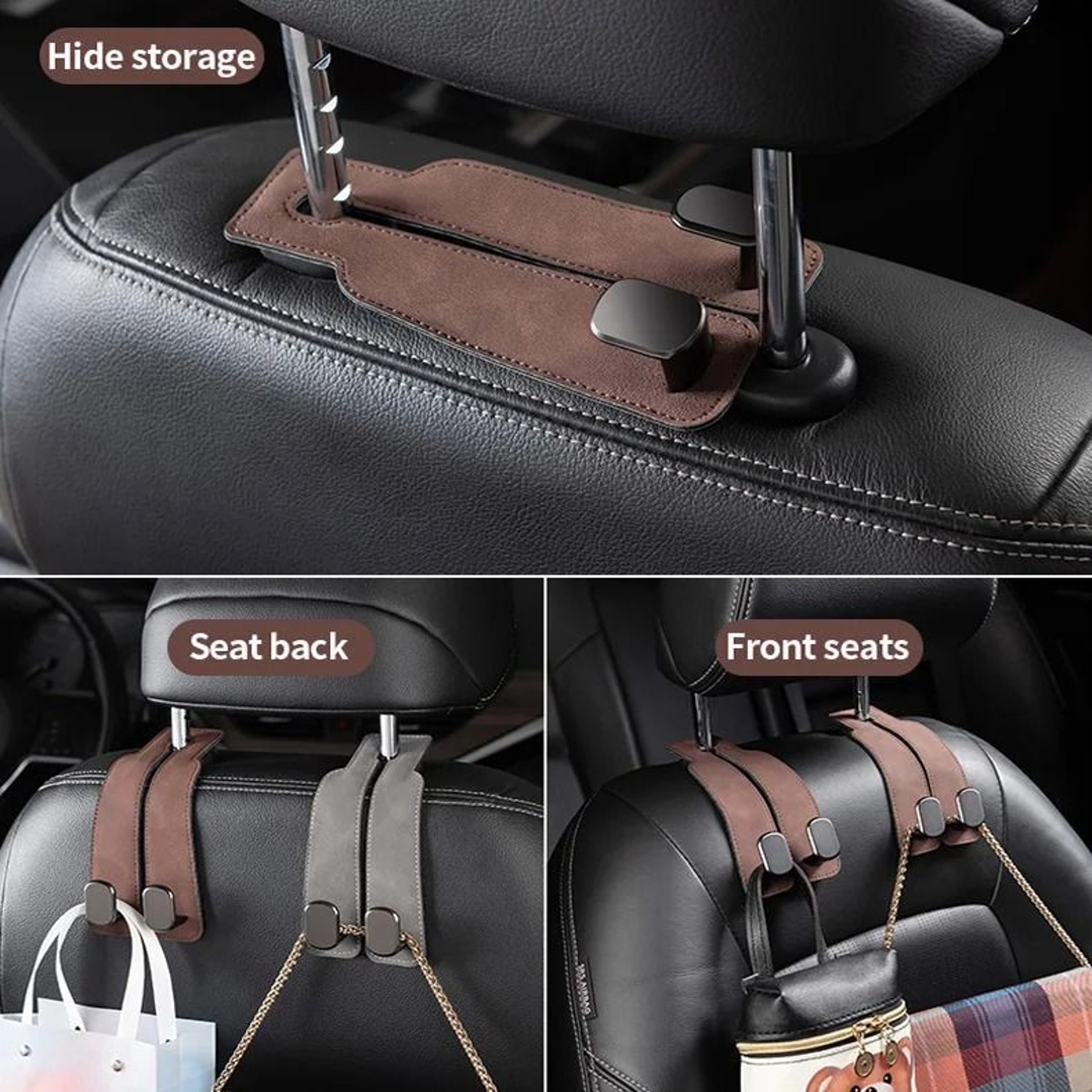 Smart Car Seat Back Double Hook Suede Style For Rear Storage 3
