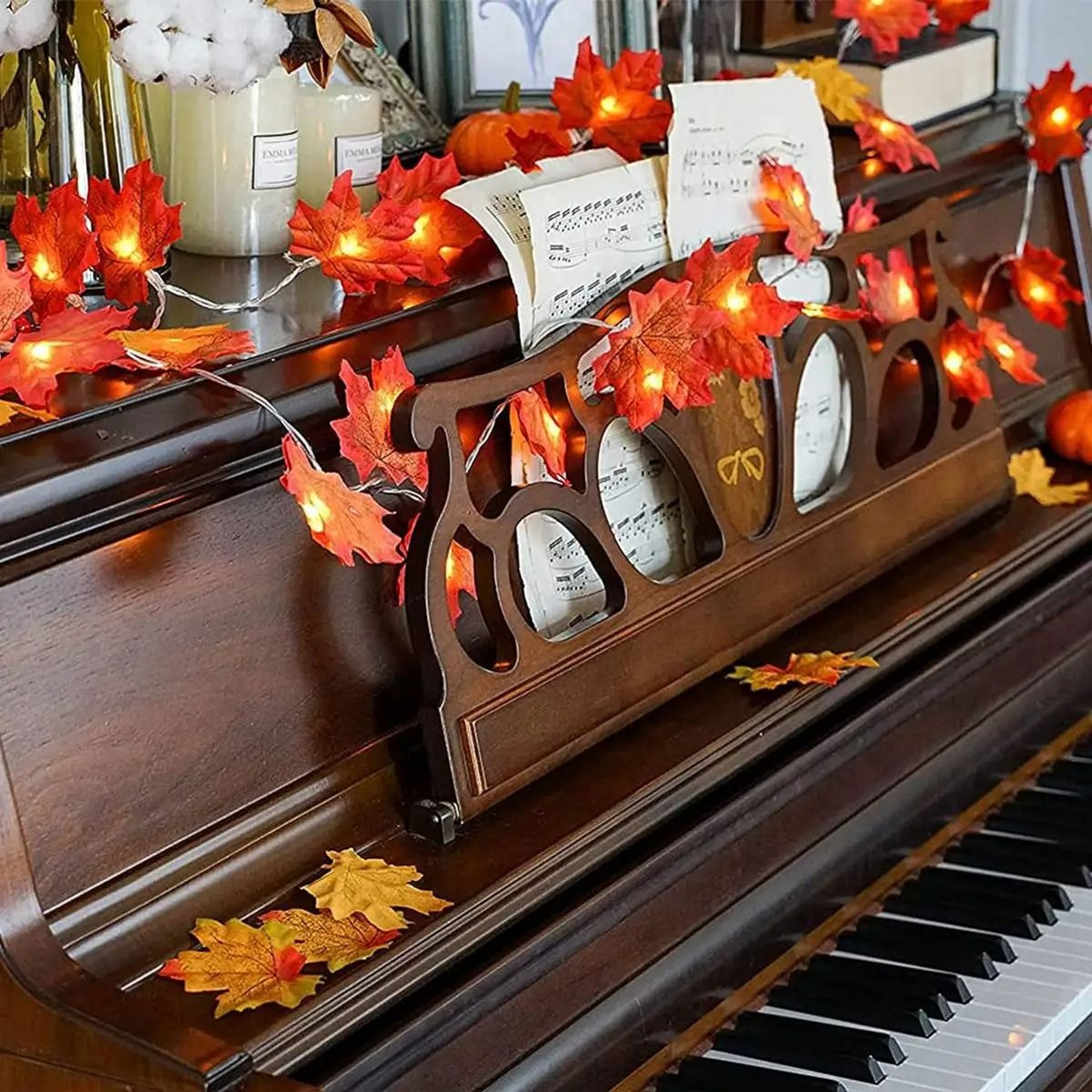 Cozy Autumn Maple Leaf LED String Lights Battery Operated Waterproof Fall Decor 3