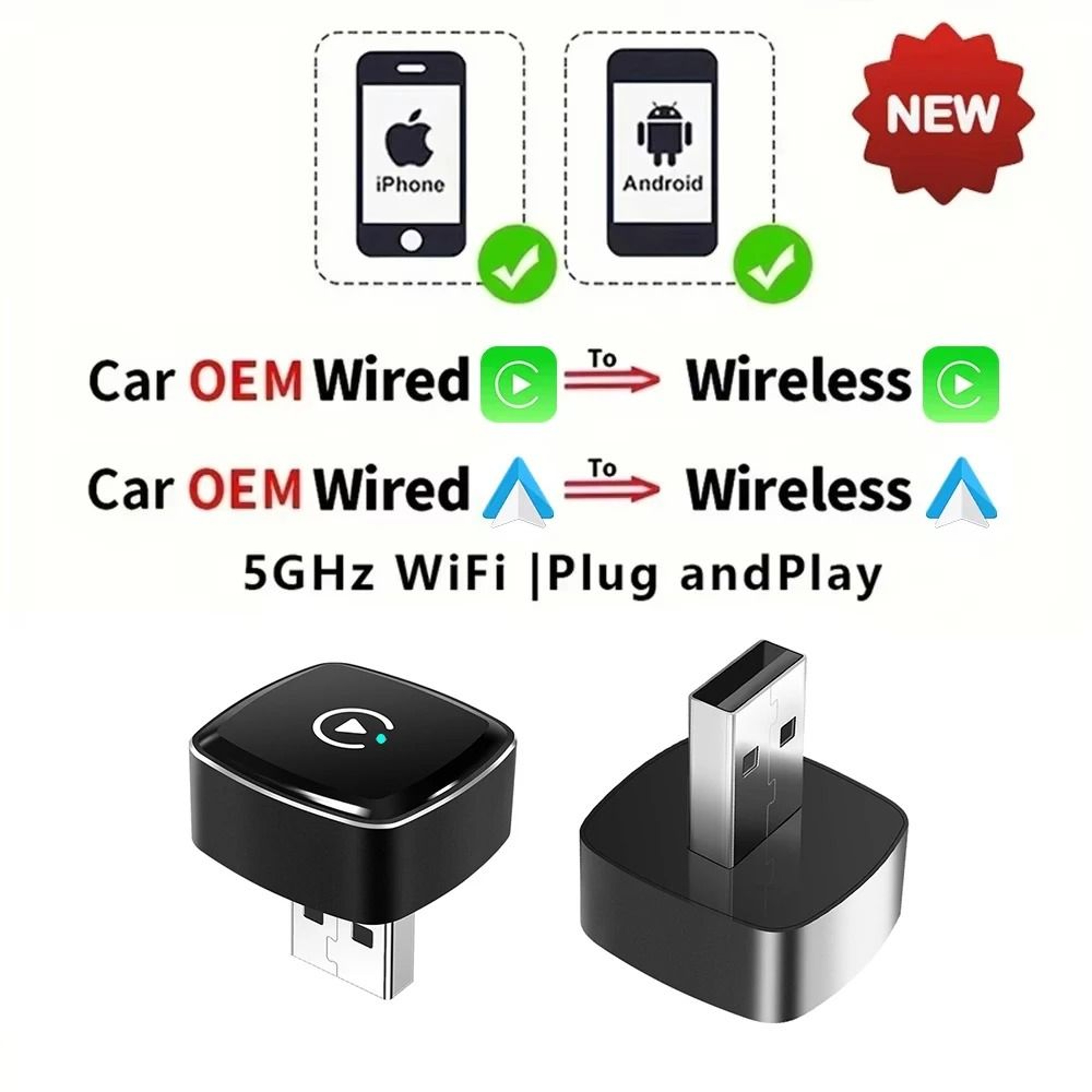 Car Wireless CarPlay And Android Auto Adapter With USB Plug And Play 8
