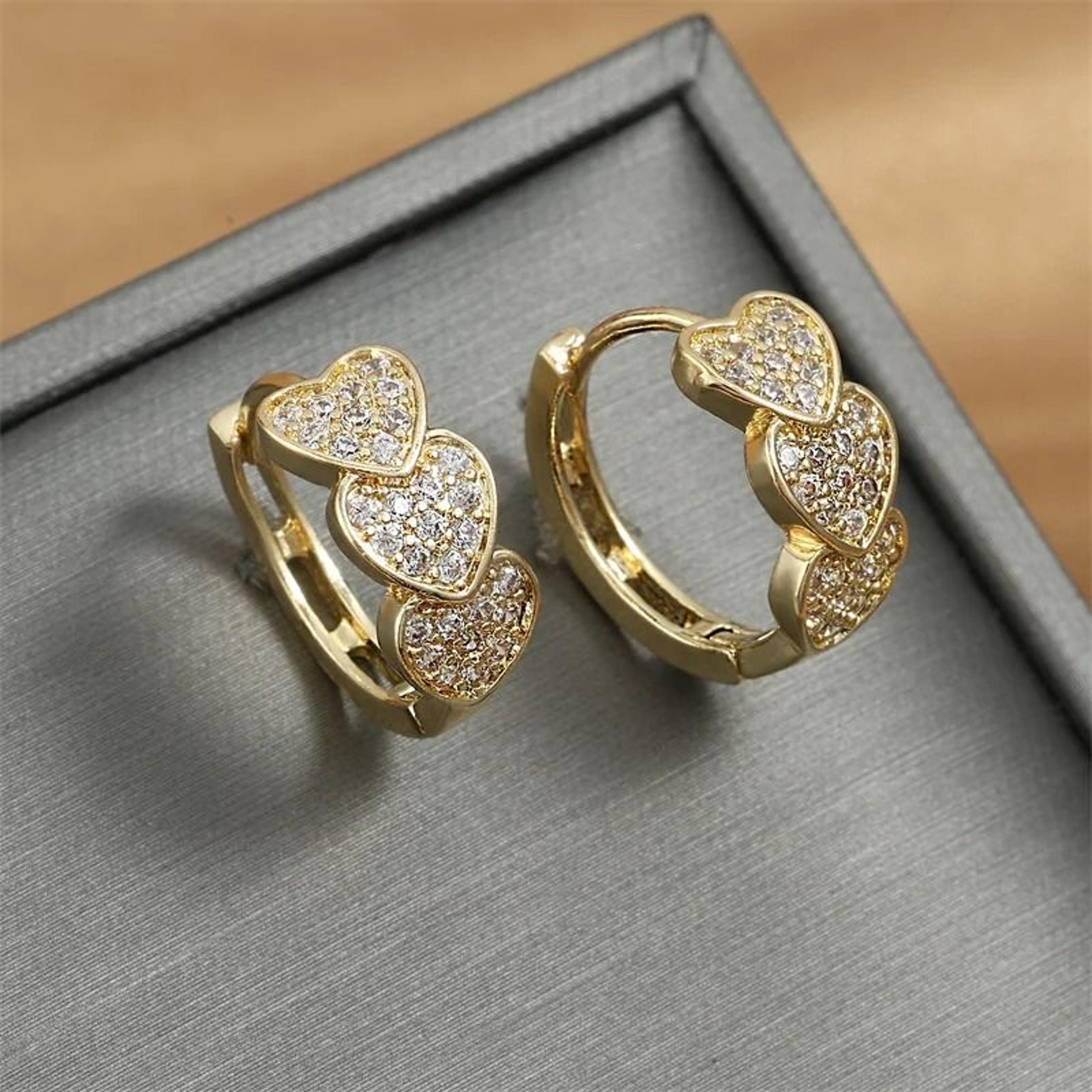Korean Style Hoop Earrings With Square Crystal Inlay For Women 11