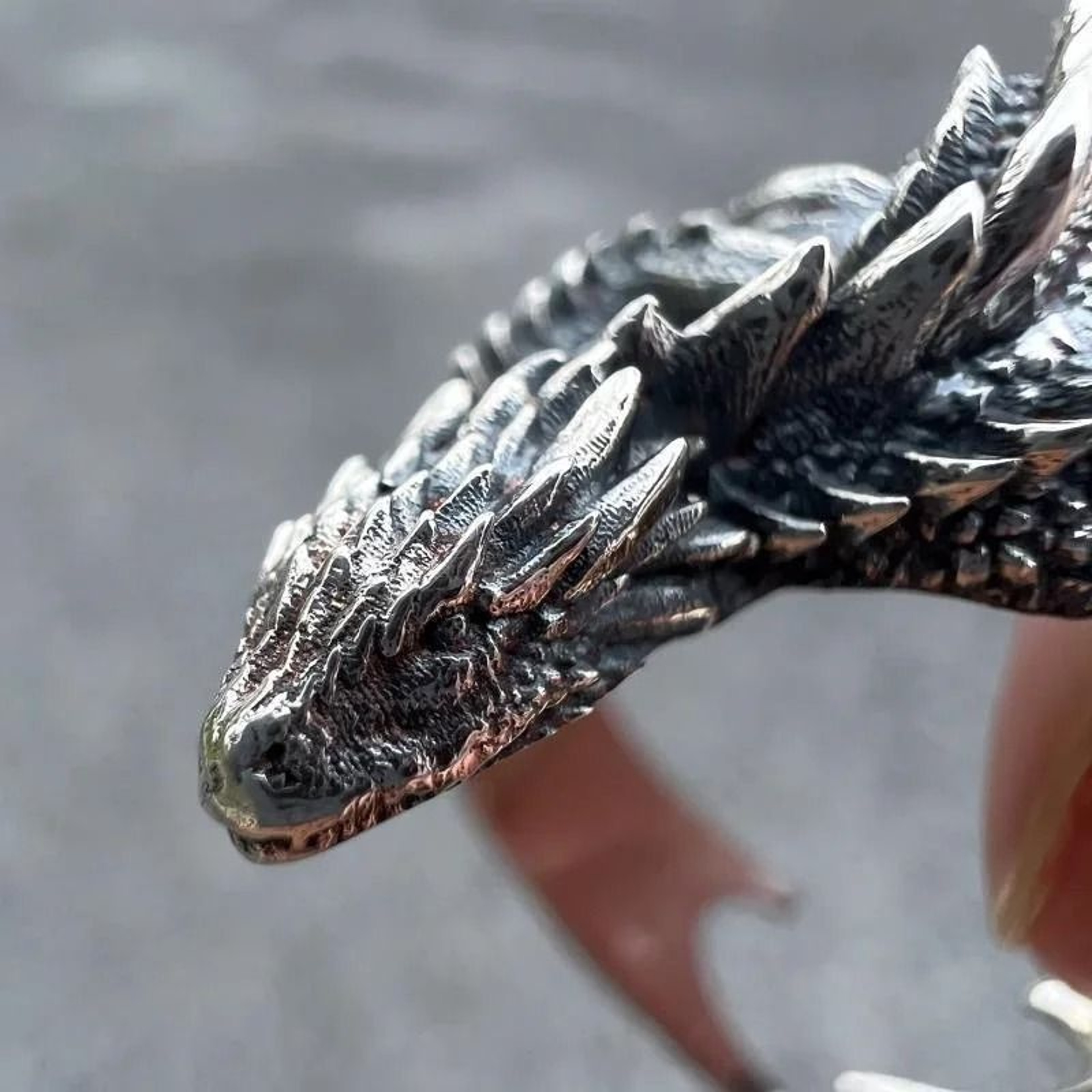 Antique Silver Dragon Wing Adjustable Ring 3