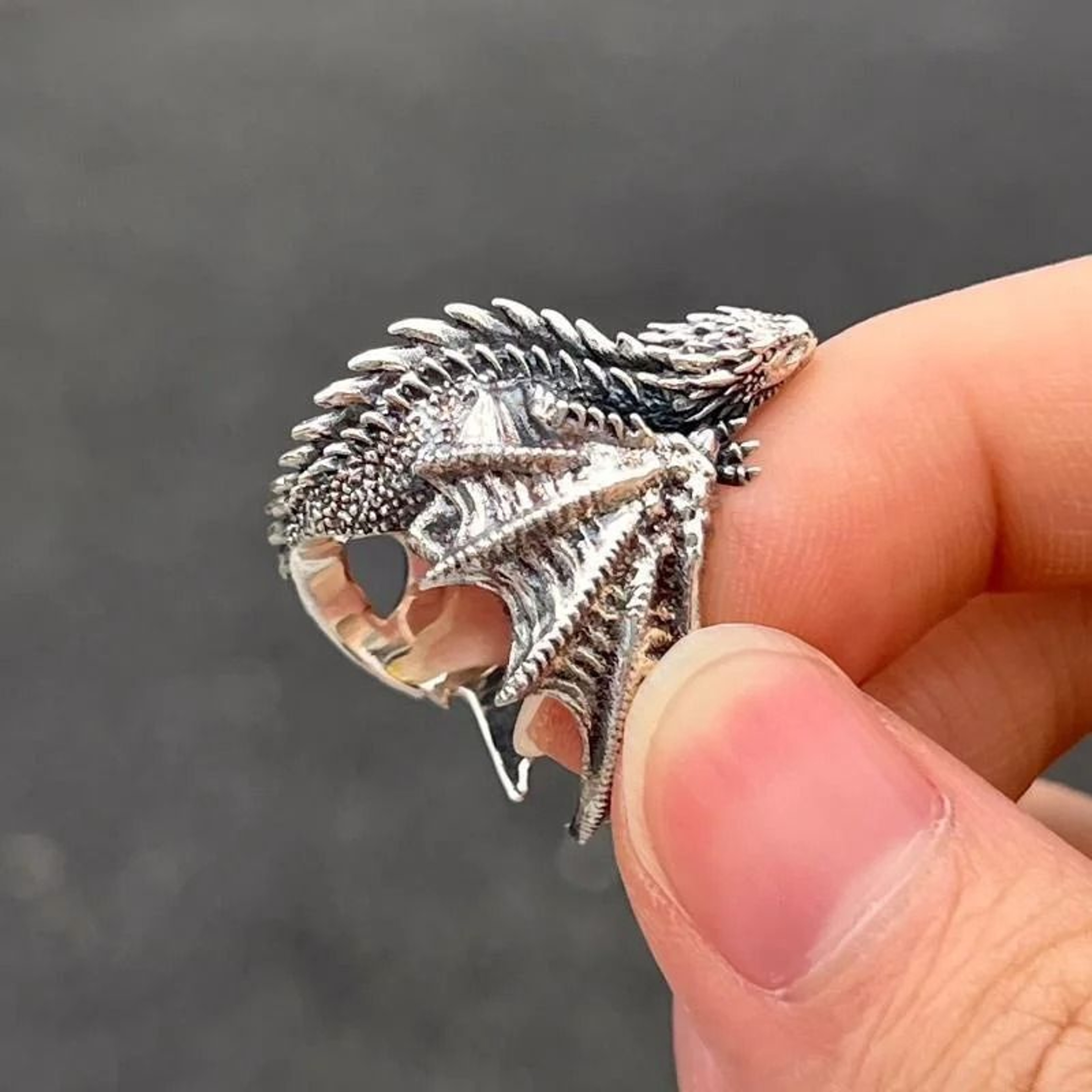 Antique Silver Dragon Wing Adjustable Ring 4