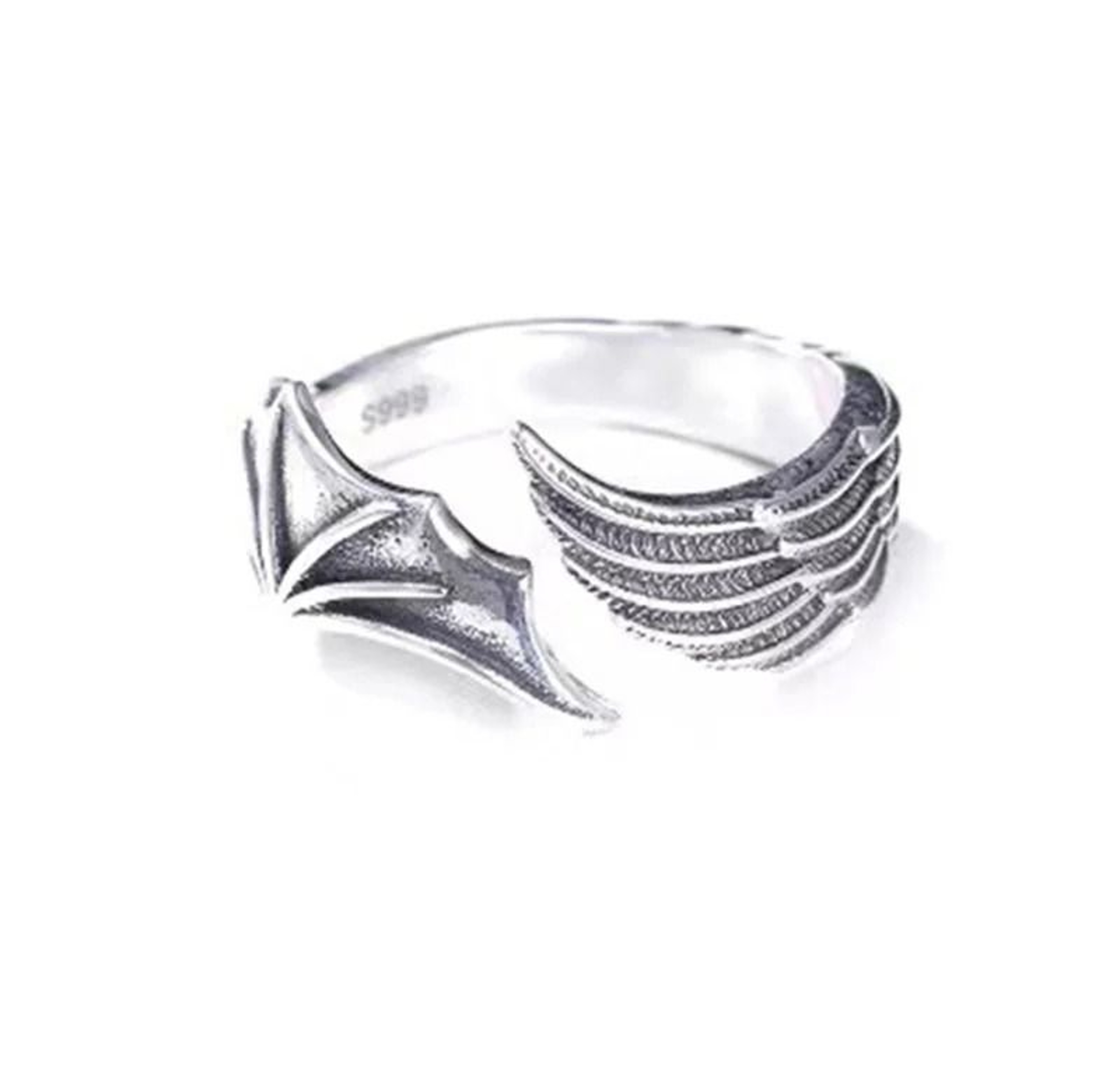 Antique Silver Dragon Wing Adjustable Ring 6