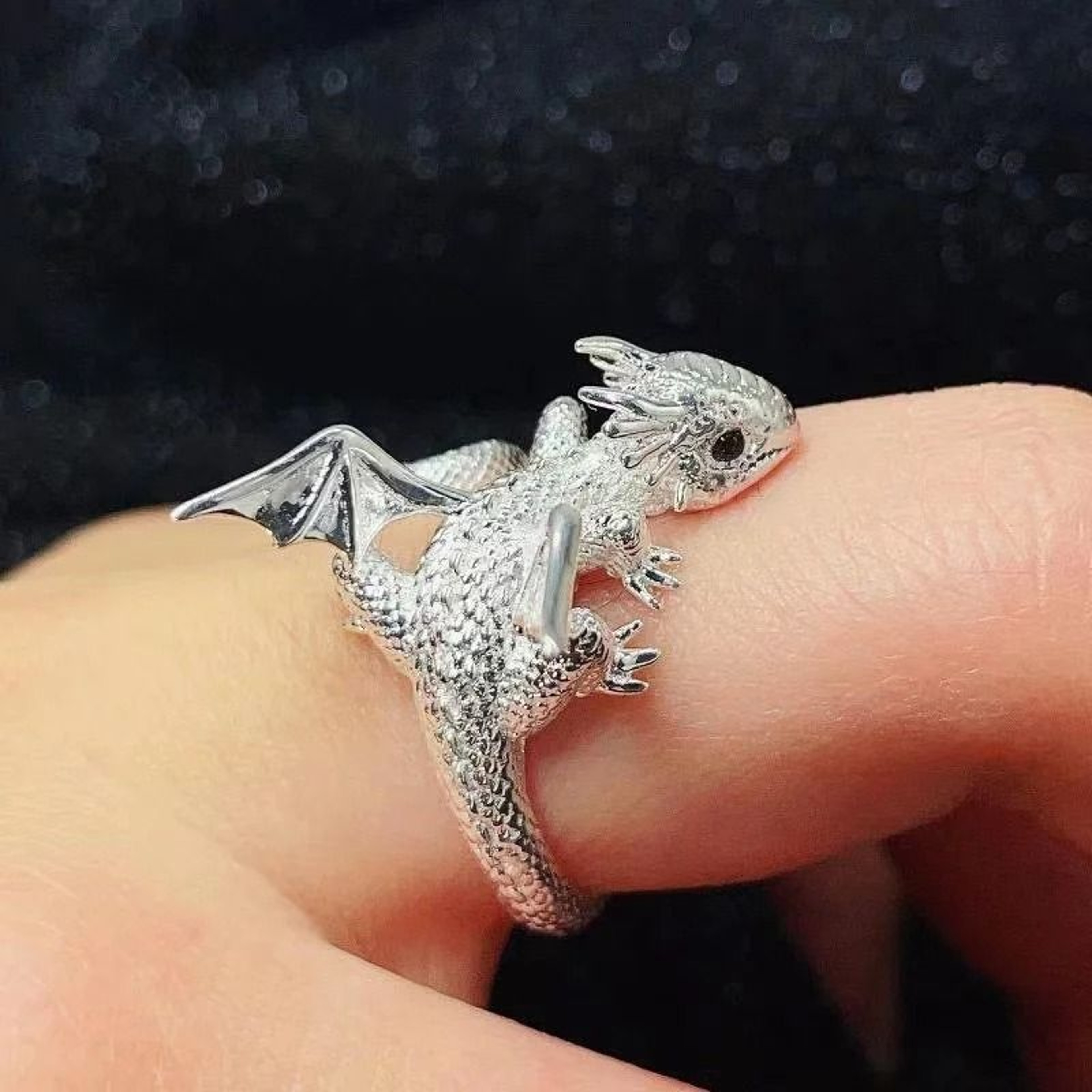 Antique Silver Dragon Wing Adjustable Ring 8