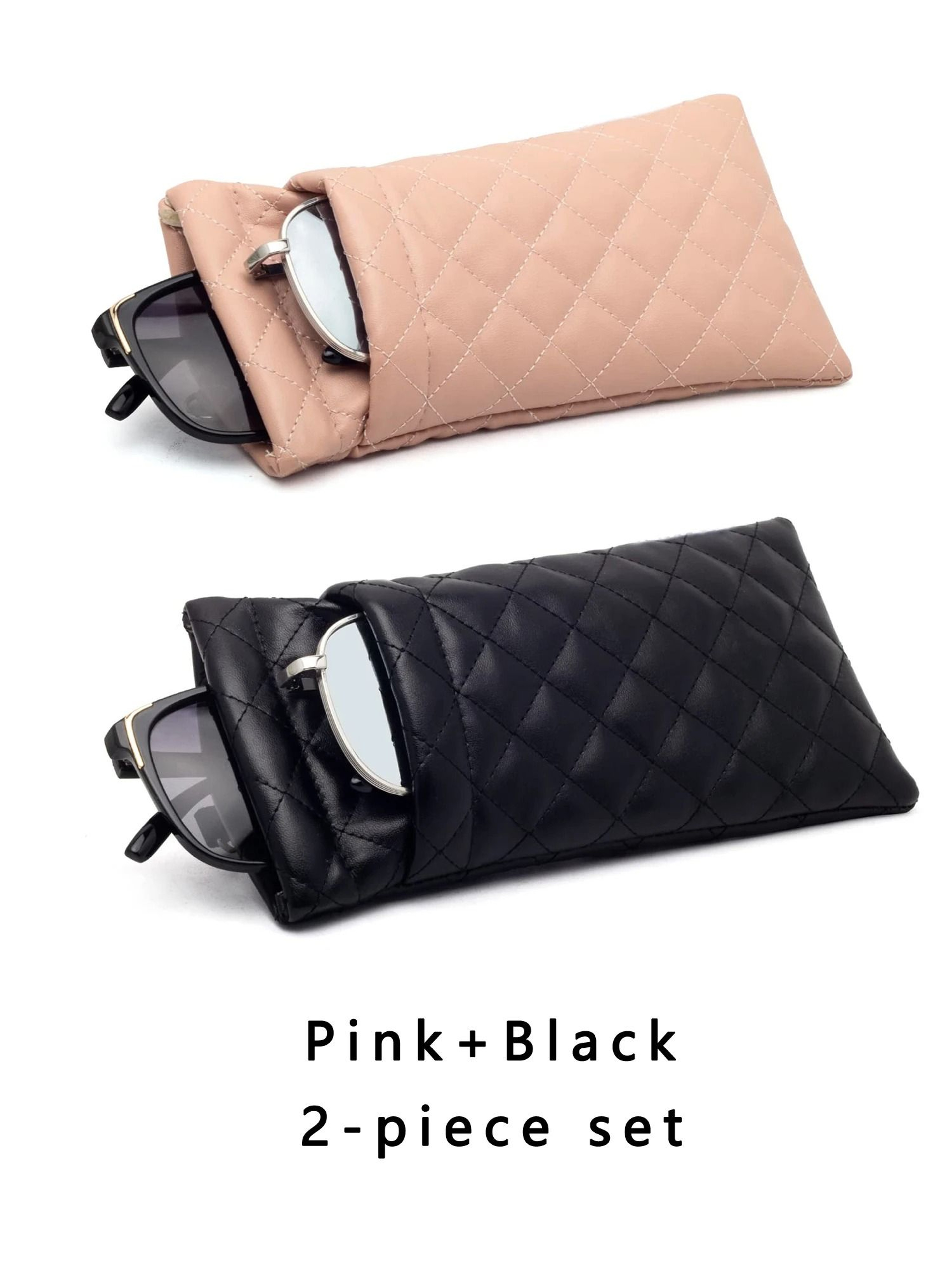 Double Layer Portable Squeeze Glasses Case Soft PU Leather Storage Bag 10