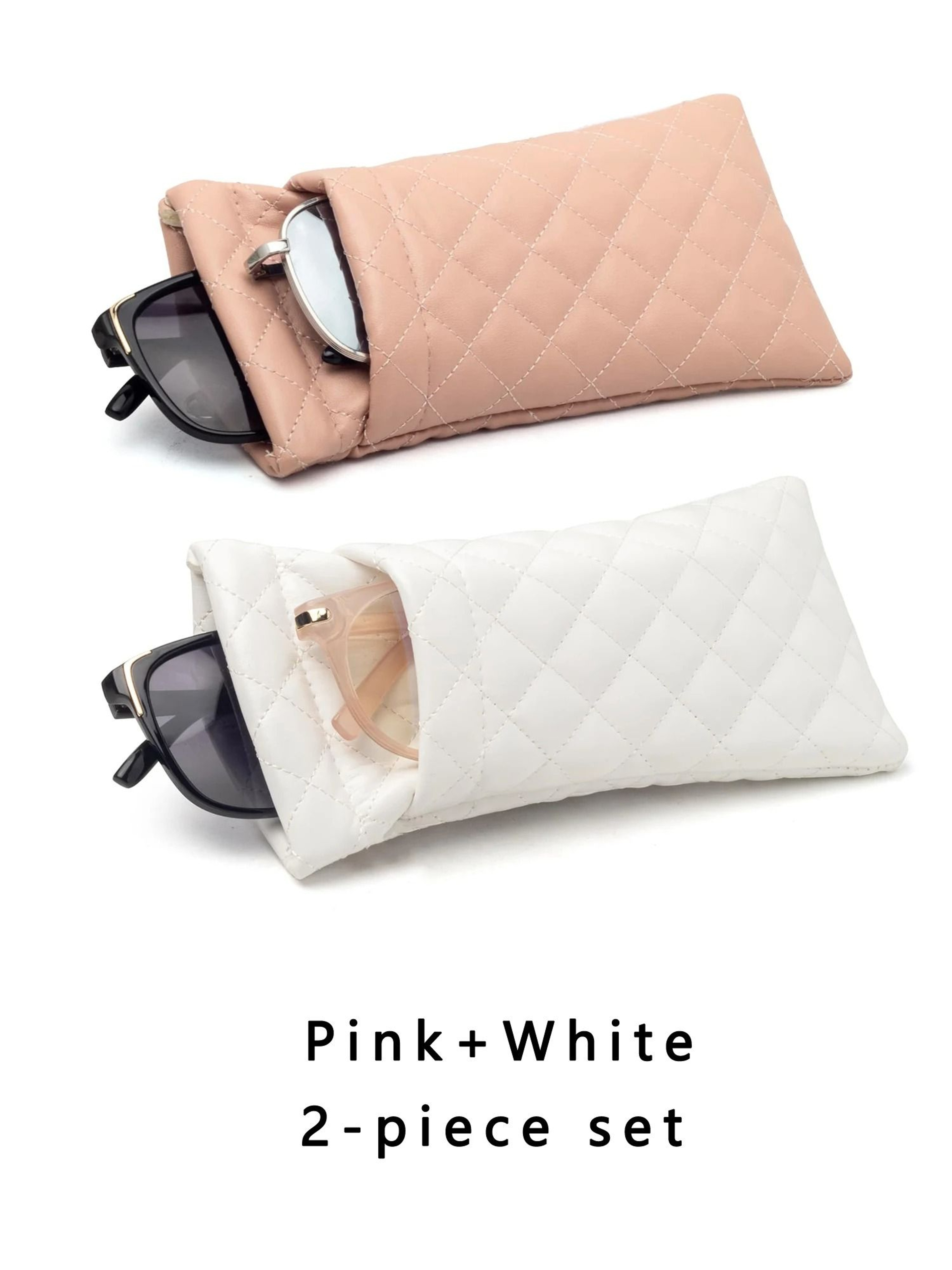 Double Layer Portable Squeeze Glasses Case Soft PU Leather Storage Bag 11