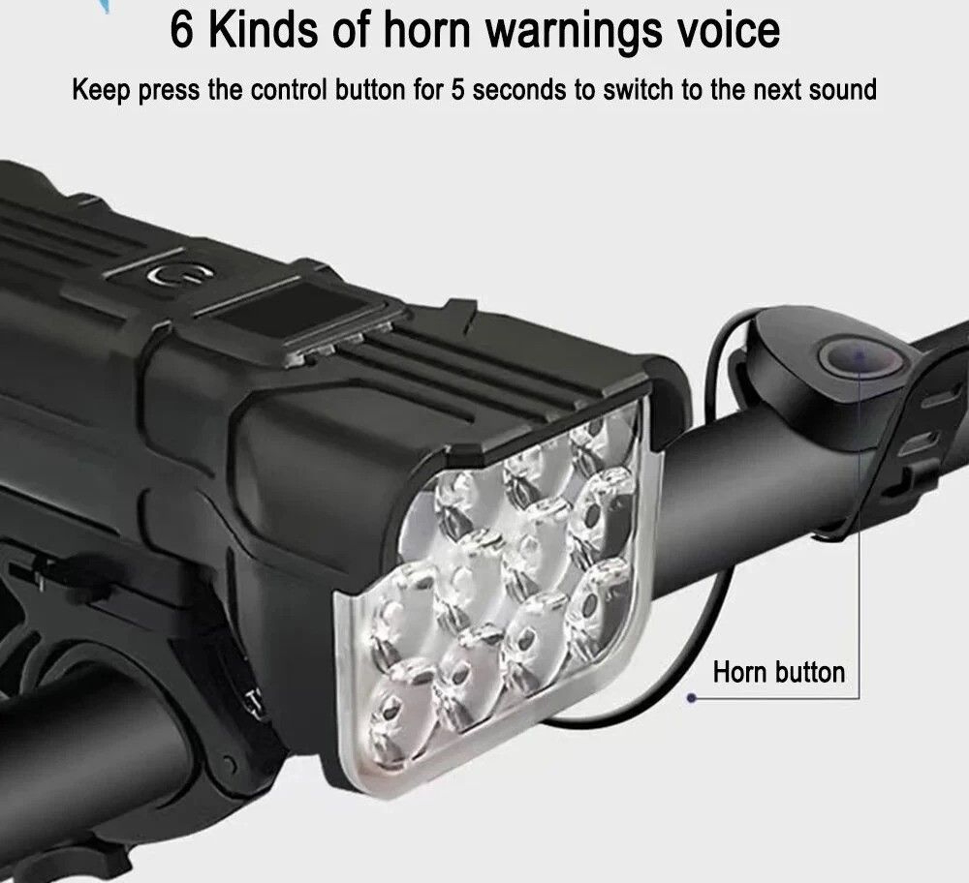Rechargeable Bicycle Front LED Light With Horn For Night Riding 3