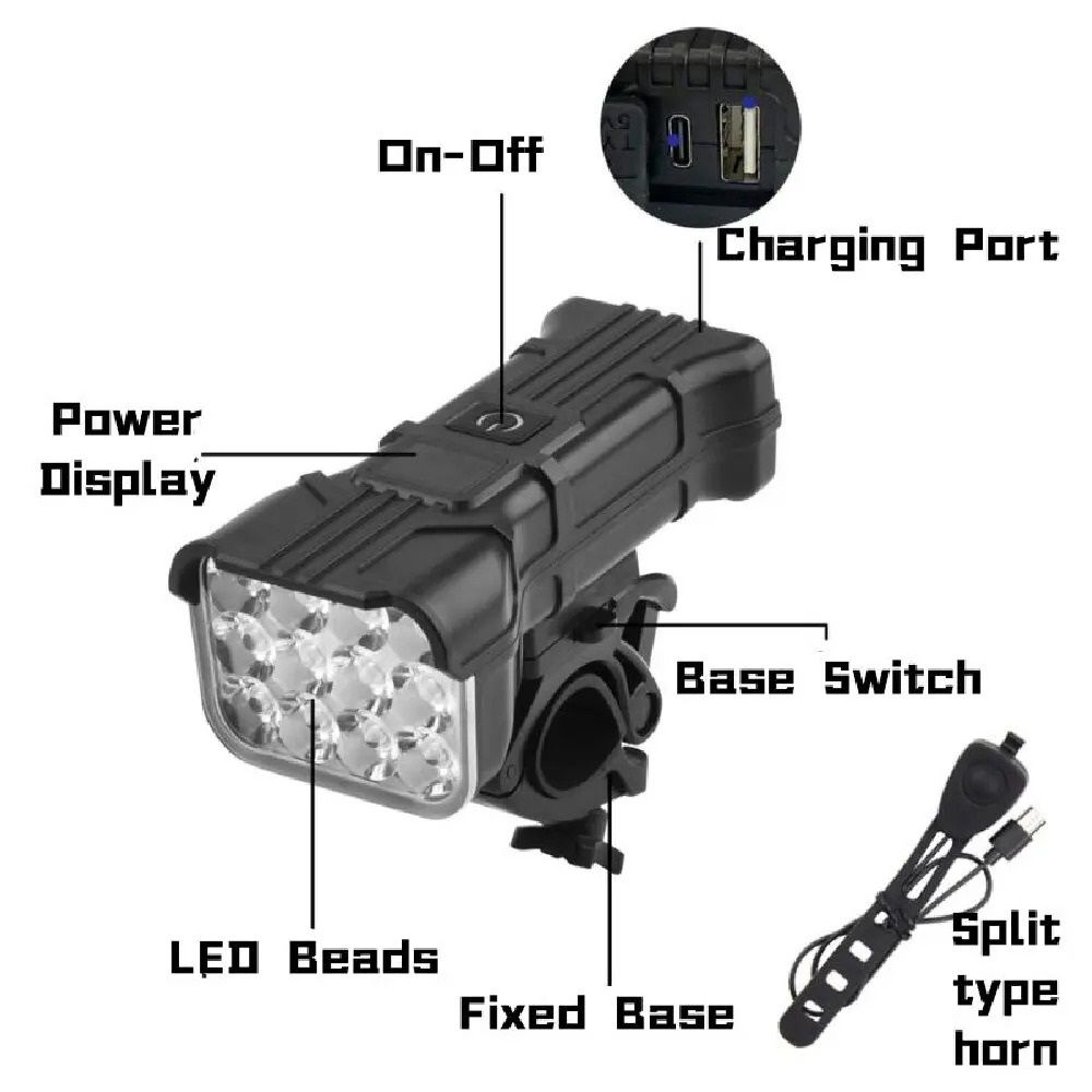 Rechargeable Bicycle Front LED Light With Horn For Night Riding 4