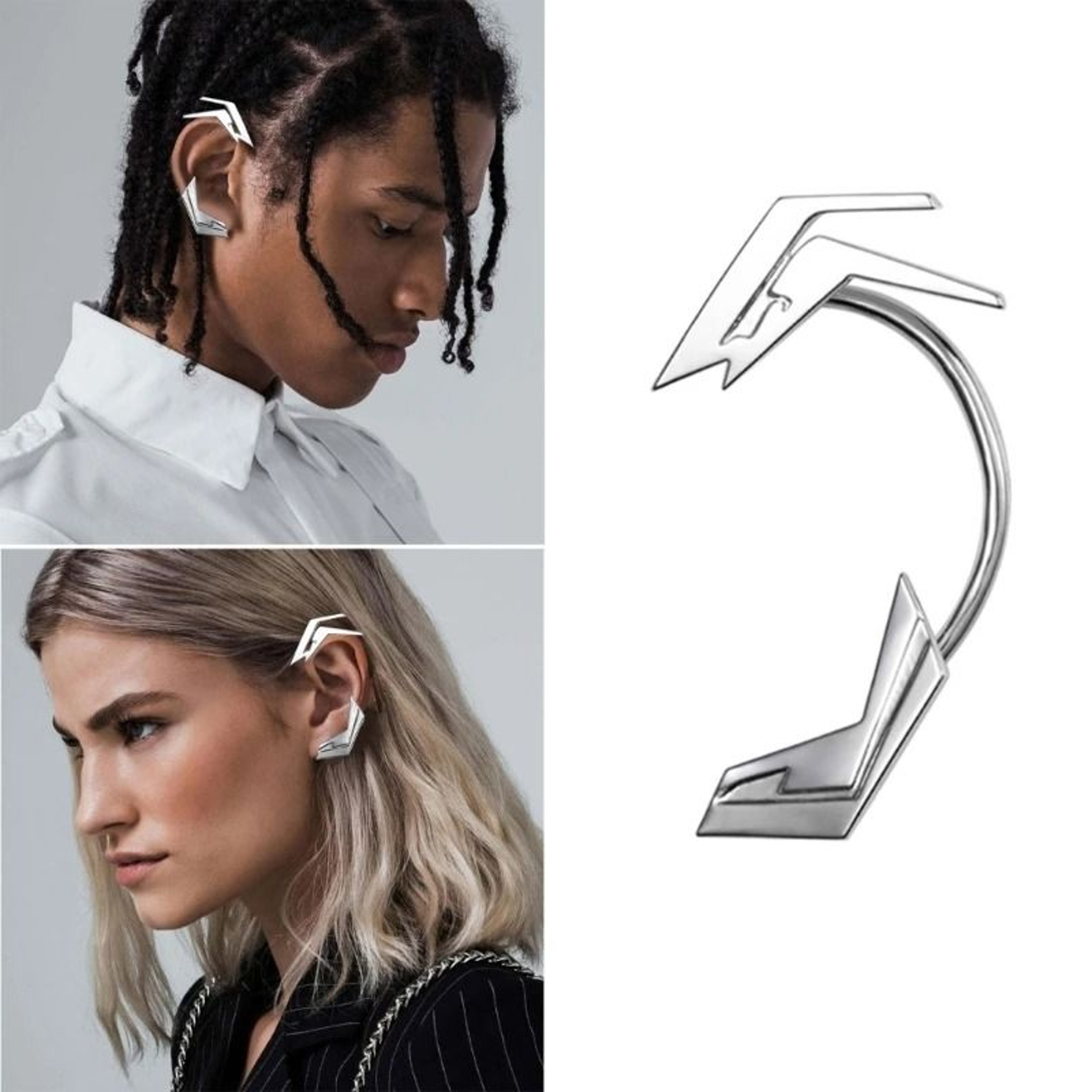 Unisex Silver Color Ear Clips Unique Futuristic Skeletal Spine Ear Hooks For Y2K Trendsetters 0