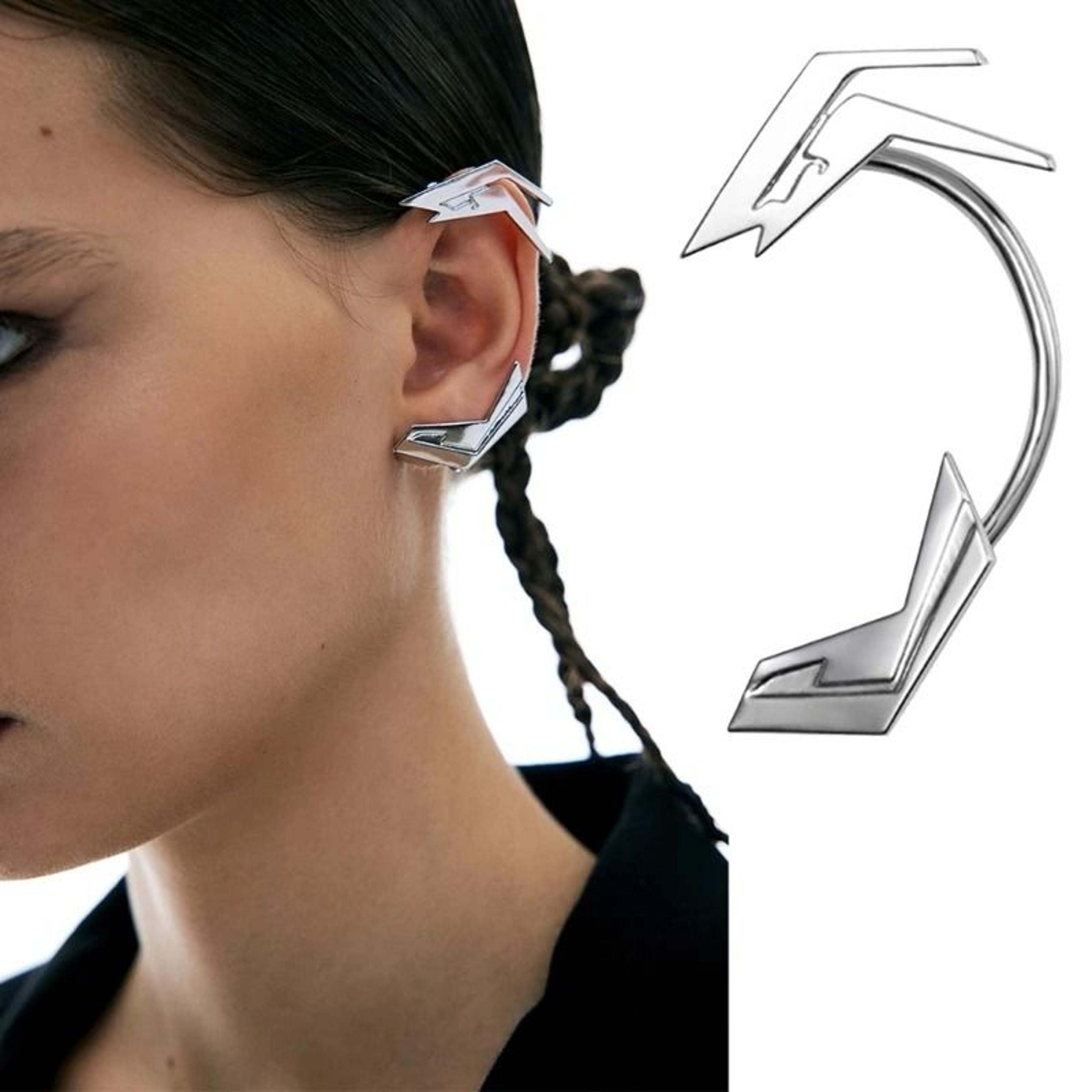 Unisex Silver Color Ear Clips Unique Futuristic Skeletal Spine Ear Hooks For Y2K Trendsetters 2