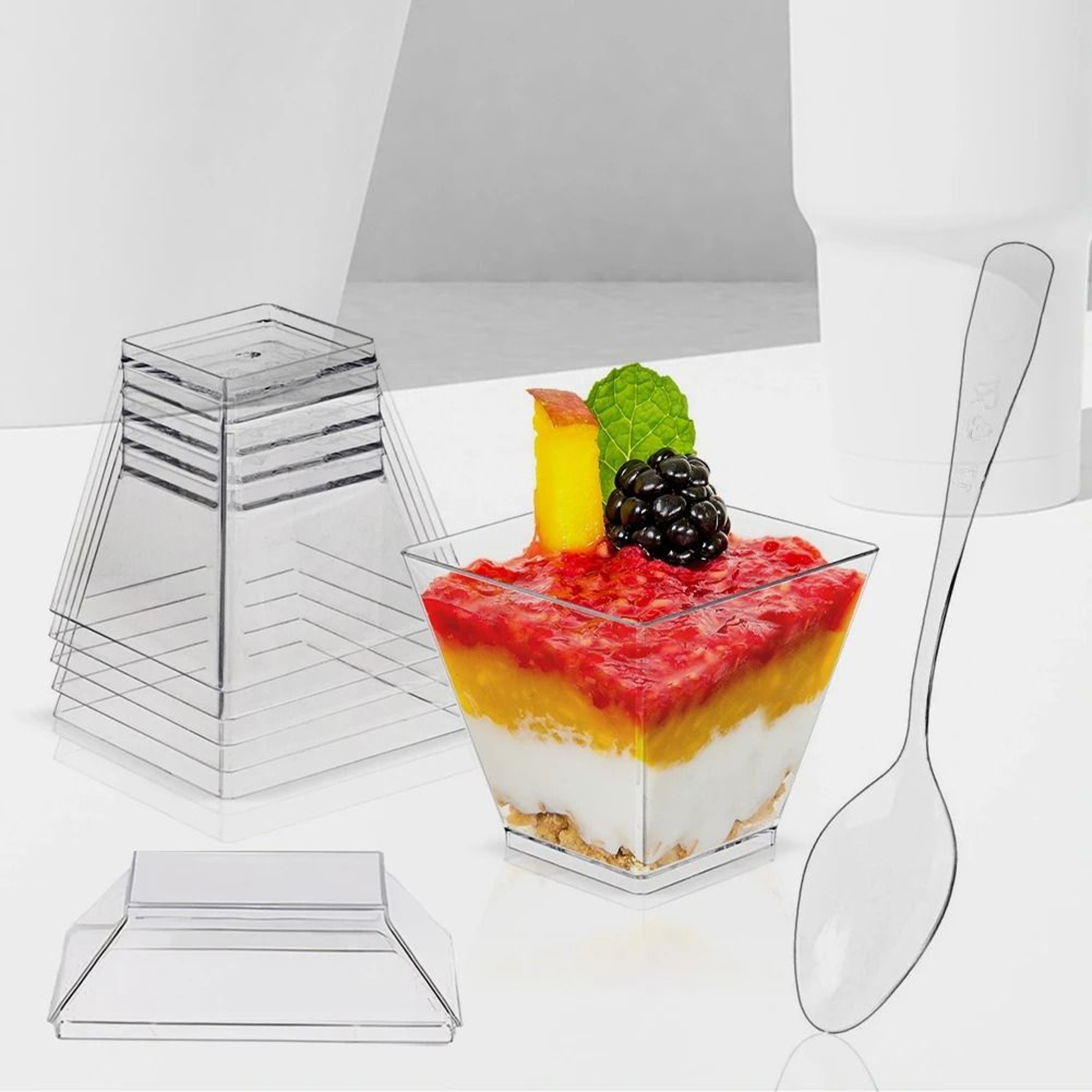 203oz Clear Plastic Dessert Cups With Lids And Spoons For Serving And Entertaining 5