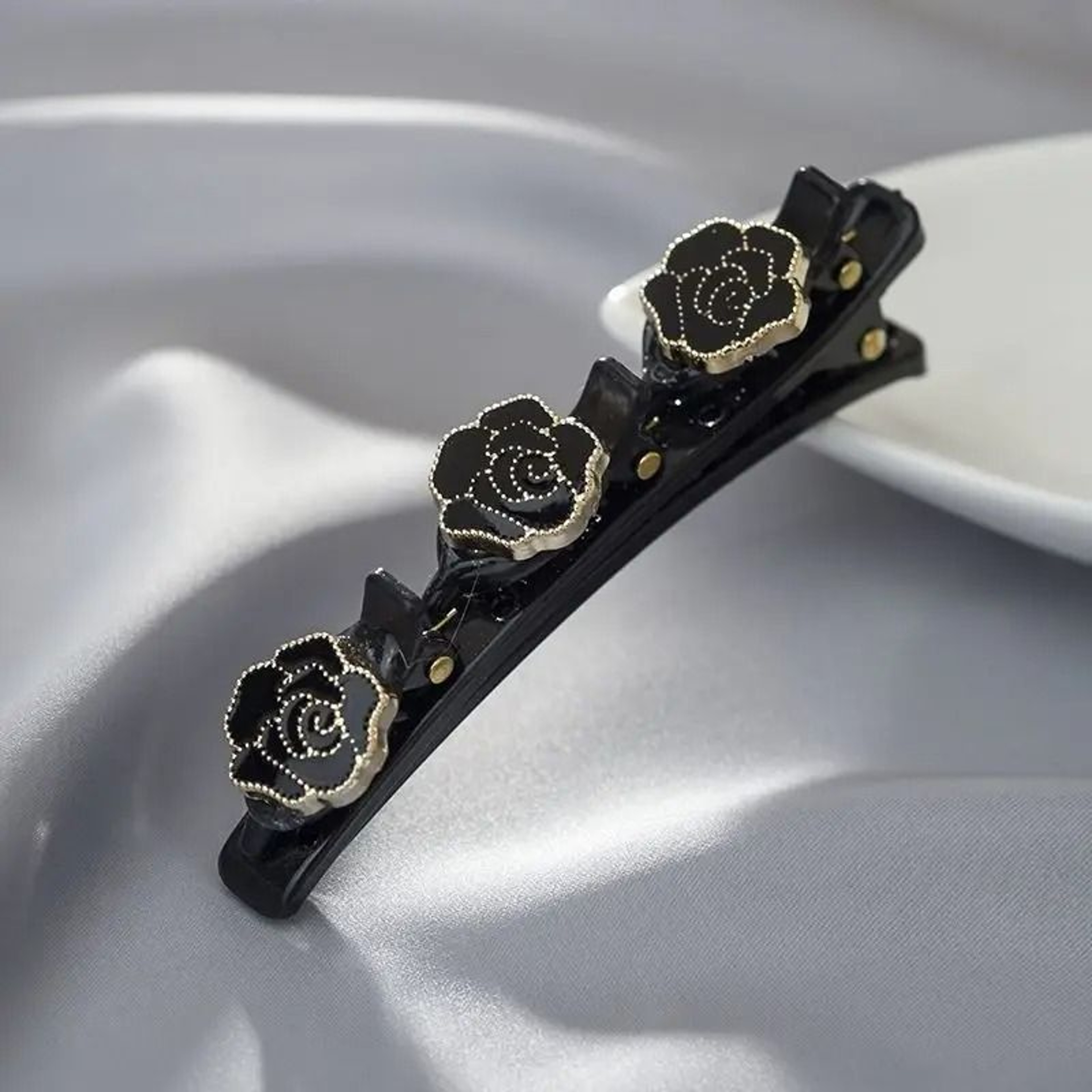 Double Layer Braided Hairclip With Rhinestone And Faux Pearl Accent 6