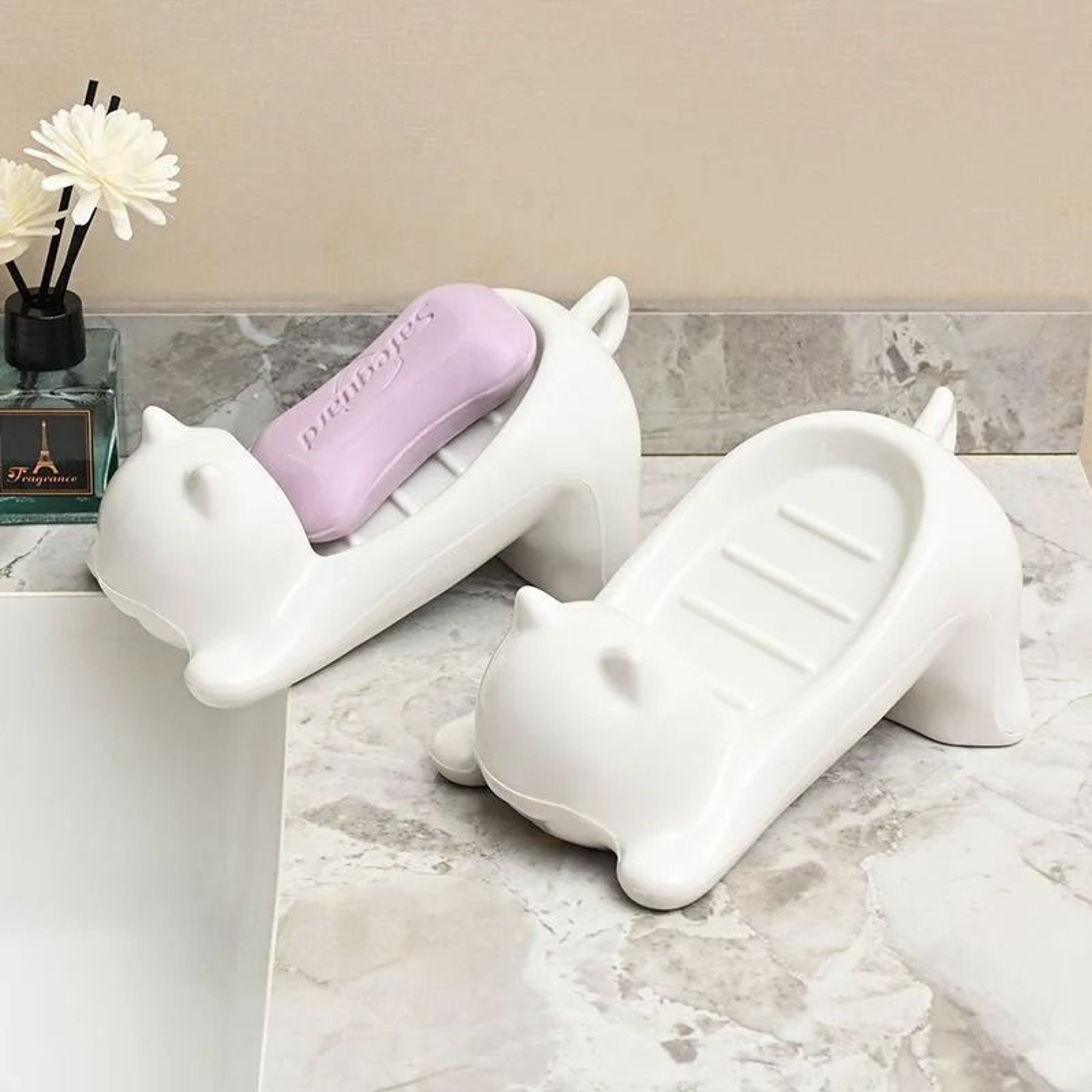 Cartoon Cat Shaped Soap Dish Bathroom Organizer 3