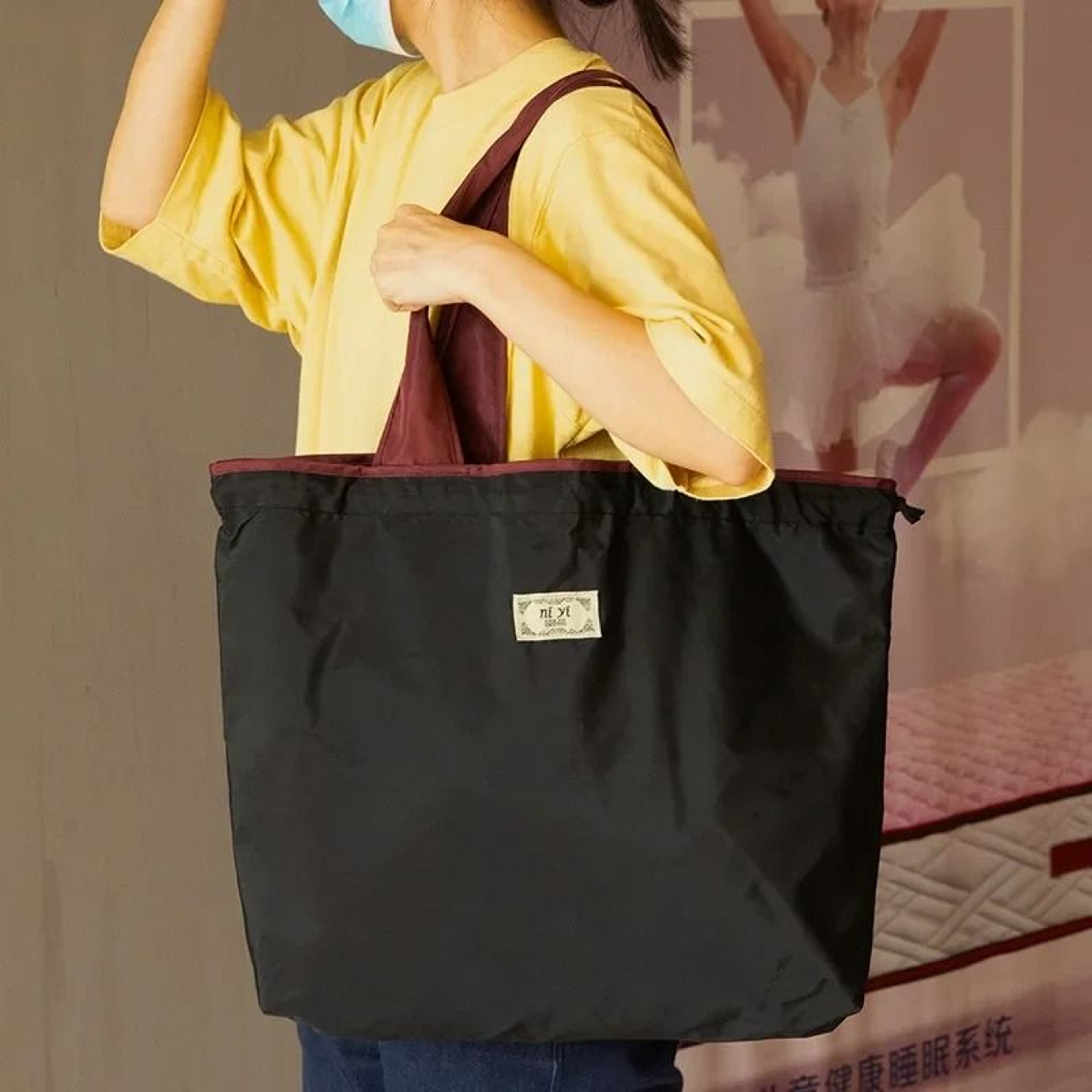 Sustainable Ultra Large Drawstring Shopping Tote 2
