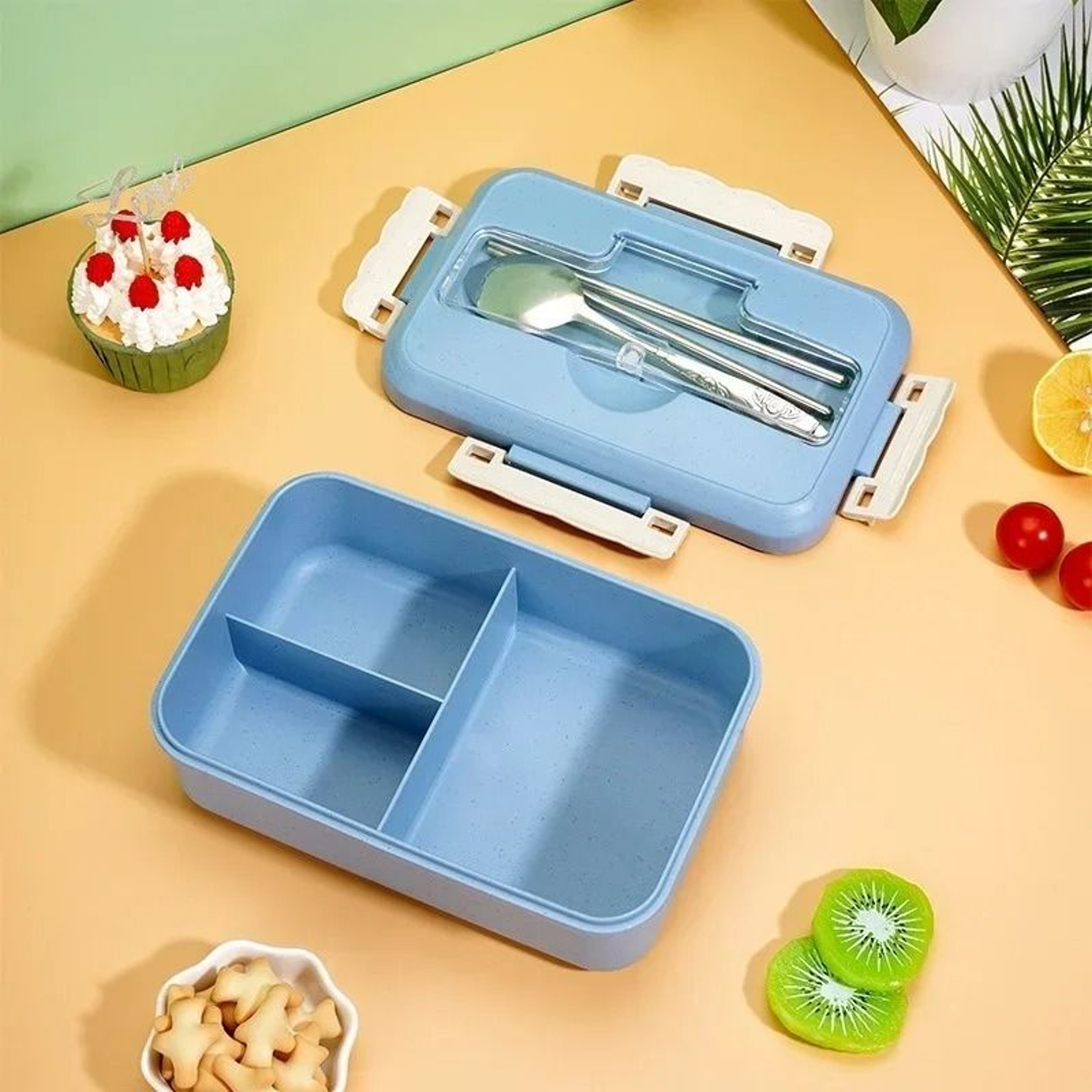 Professional 37 Oz Microwavable Bento Lunch Box With Utensils 0