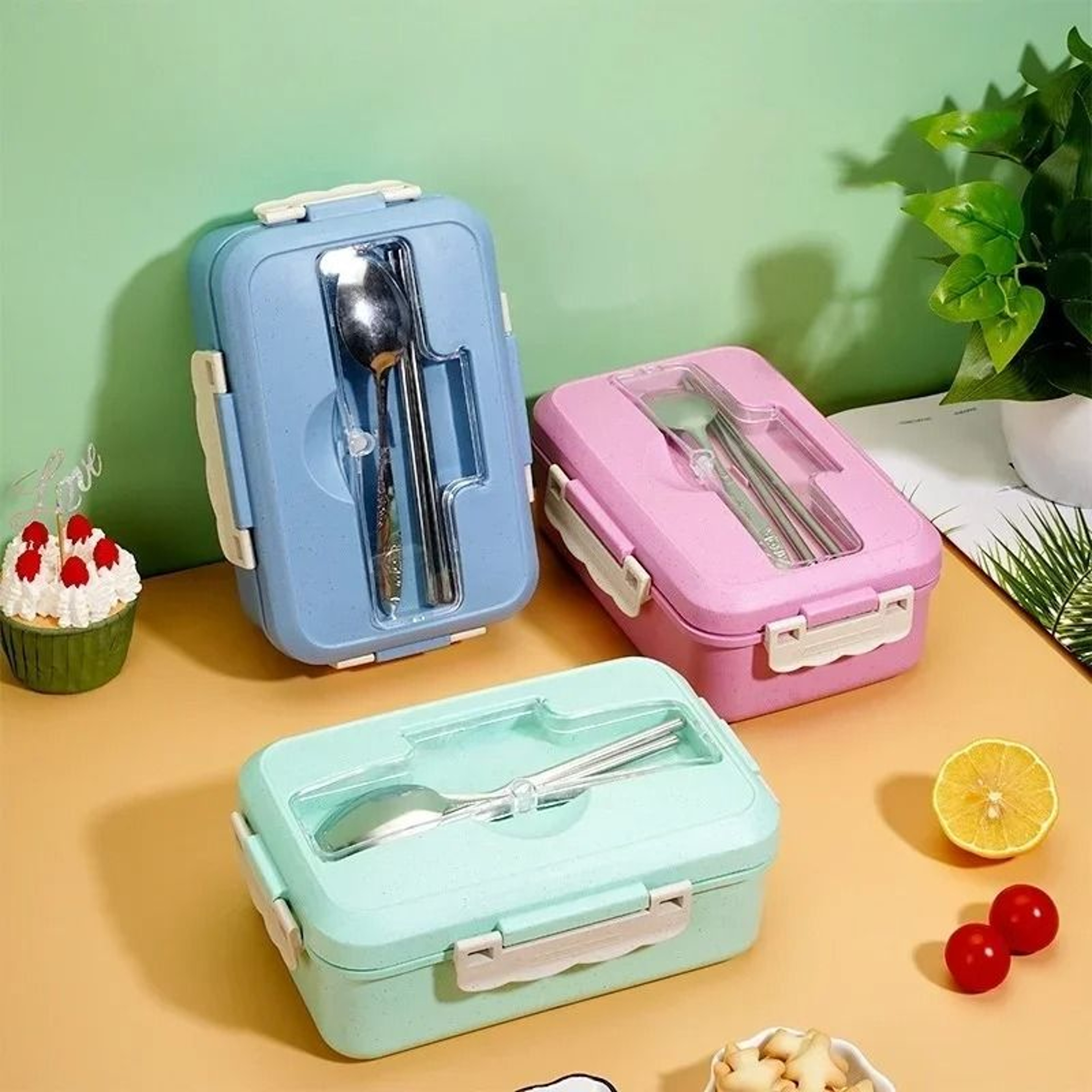 Professional 37 Oz Microwavable Bento Lunch Box With Utensils 1