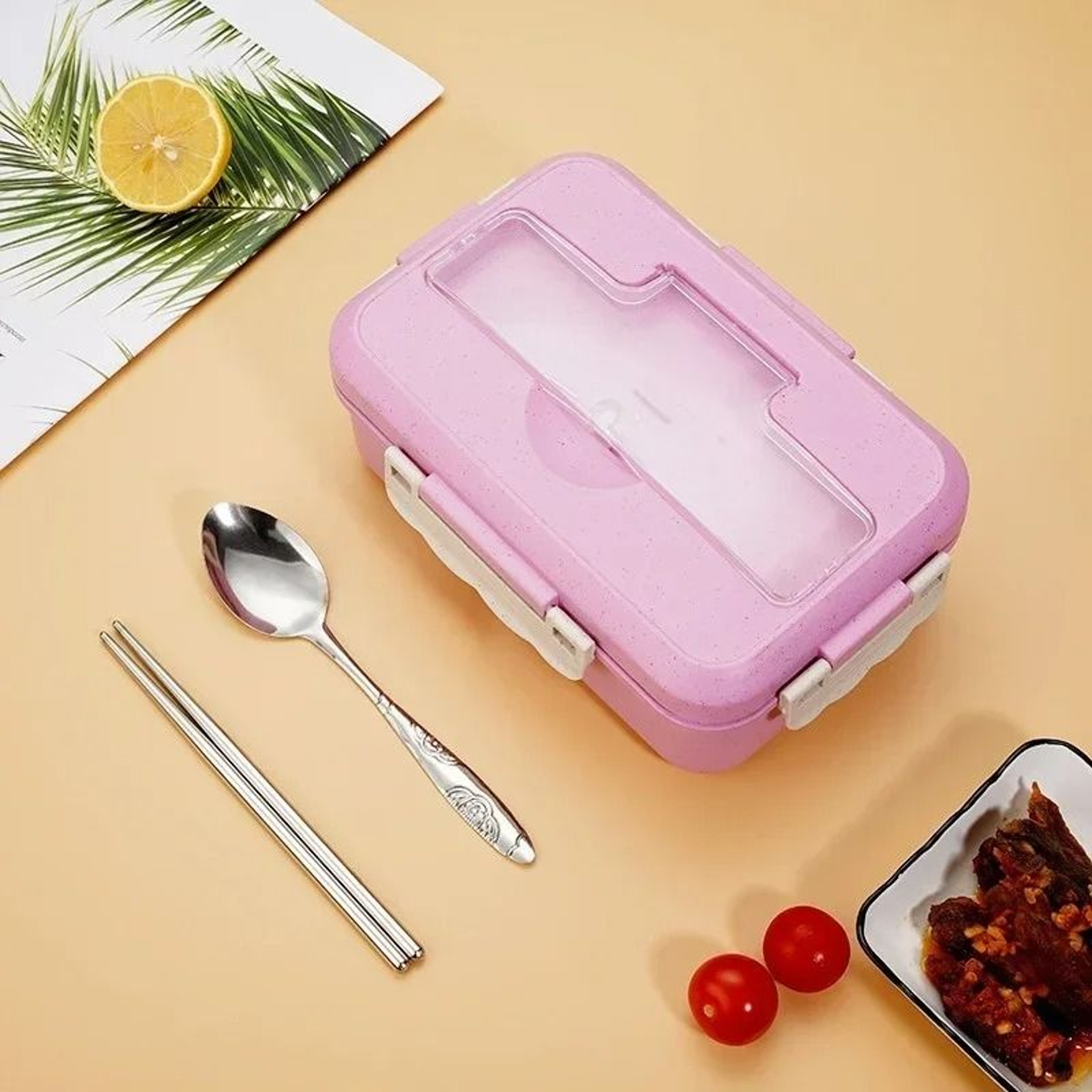 Professional 37 Oz Microwavable Bento Lunch Box With Utensils 6