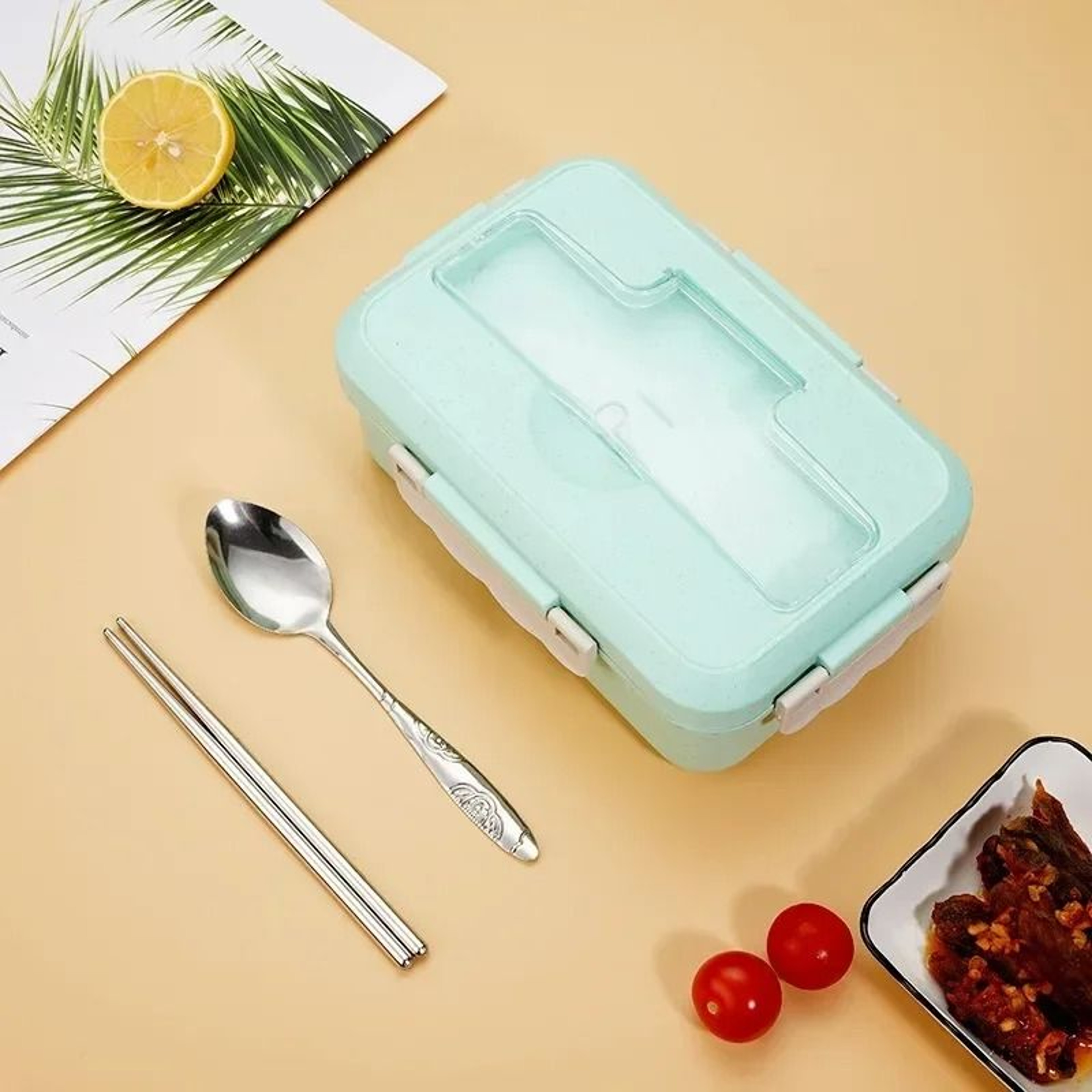 Professional 37 Oz Microwavable Bento Lunch Box With Utensils 8