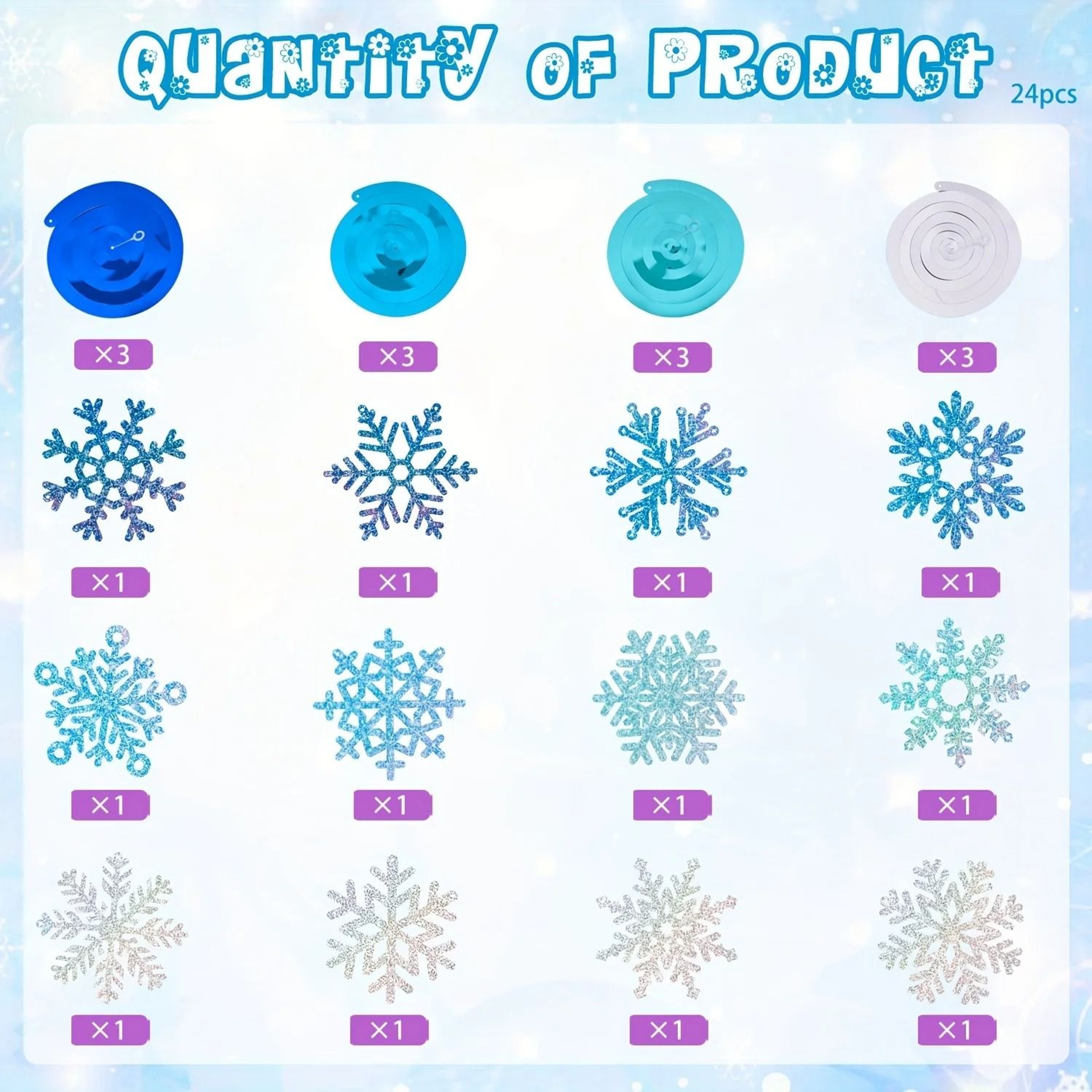 24 Piece Frozen Style Snowflake Vortex Decorations 3