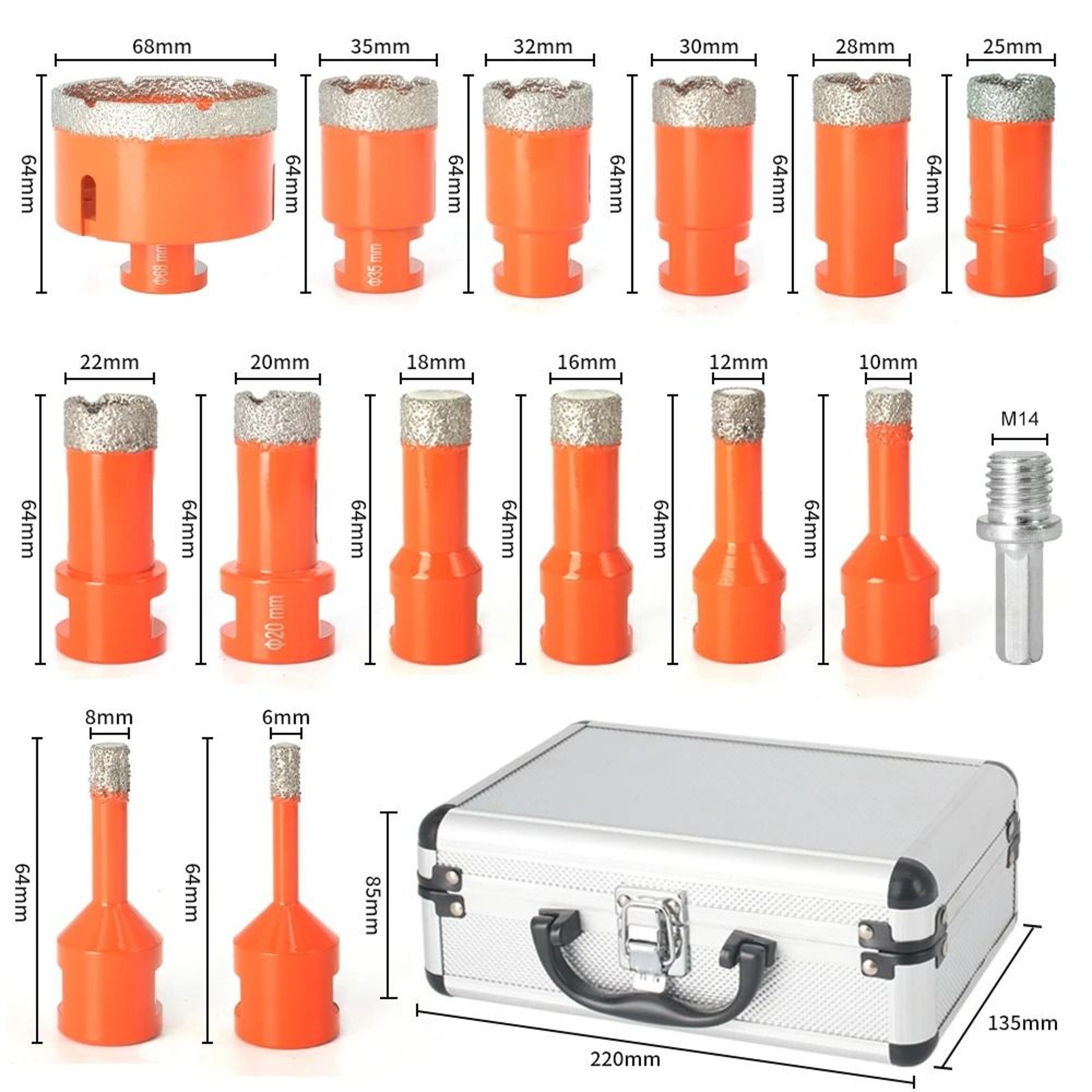 Elite 15 Piece Industrial Vacuum Brazed Diamond Core Suite 1